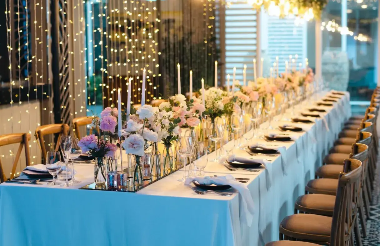 An intimate evening wedding reception at a Da Nang villa