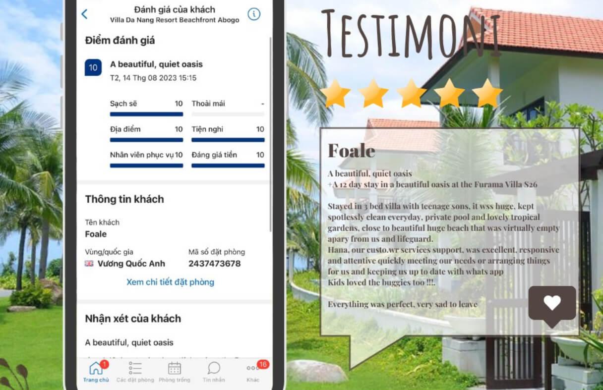 Review thực tế từ khách giúp đánh giá chất lượng villa Đà Nẵng