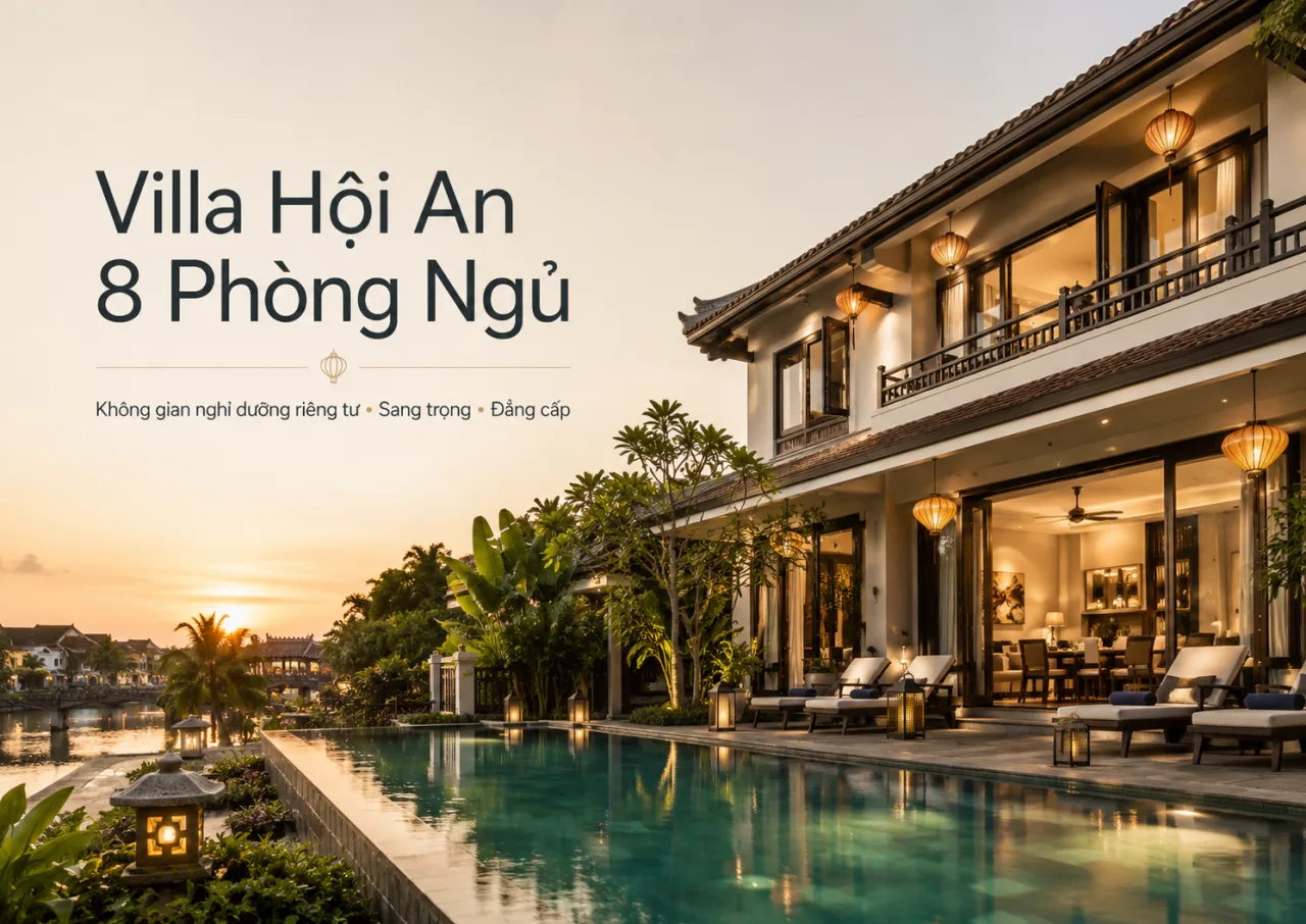 Villa Hội An 8 phòng ngủ: Không gian nghỉ dưỡng riêng tư cho gia đình lớn, nhóm bạn và đoàn công ty