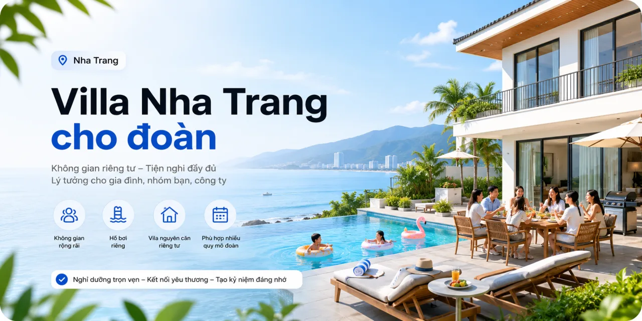 Villa Nha Trang cho đoàn: Kinh nghiệm chọn nơi ở rộng rãi, riêng tư và phù hợp ngân sách