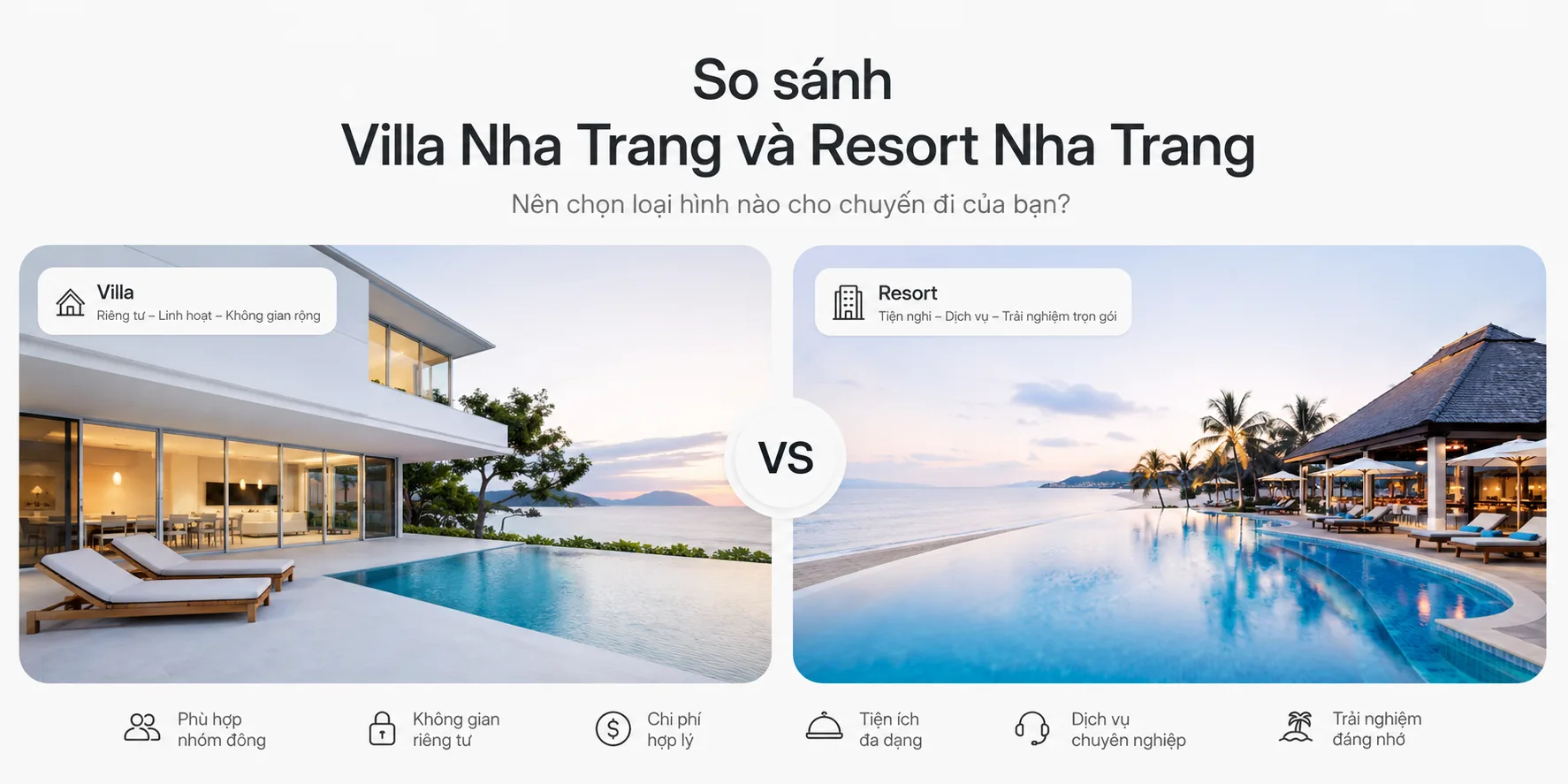 So sánh villa Nha Trang và resort Nha Trang: Nên chọn loại hình nào cho chuyến đi?