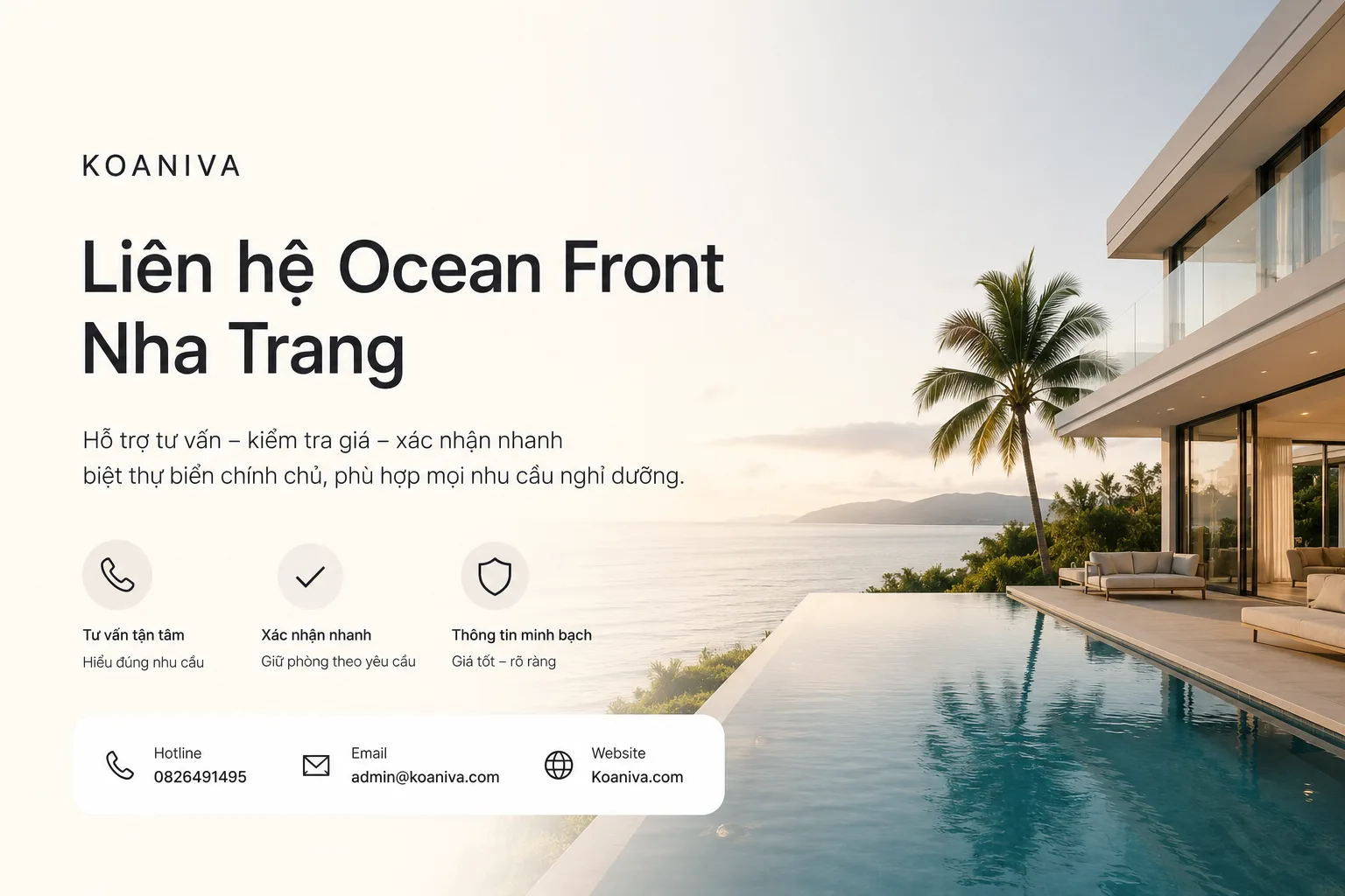 Liên hệ Ocean Front Nha Trang | Hotline đặt villa chính chủ qua Koaniva giá ưu đãi