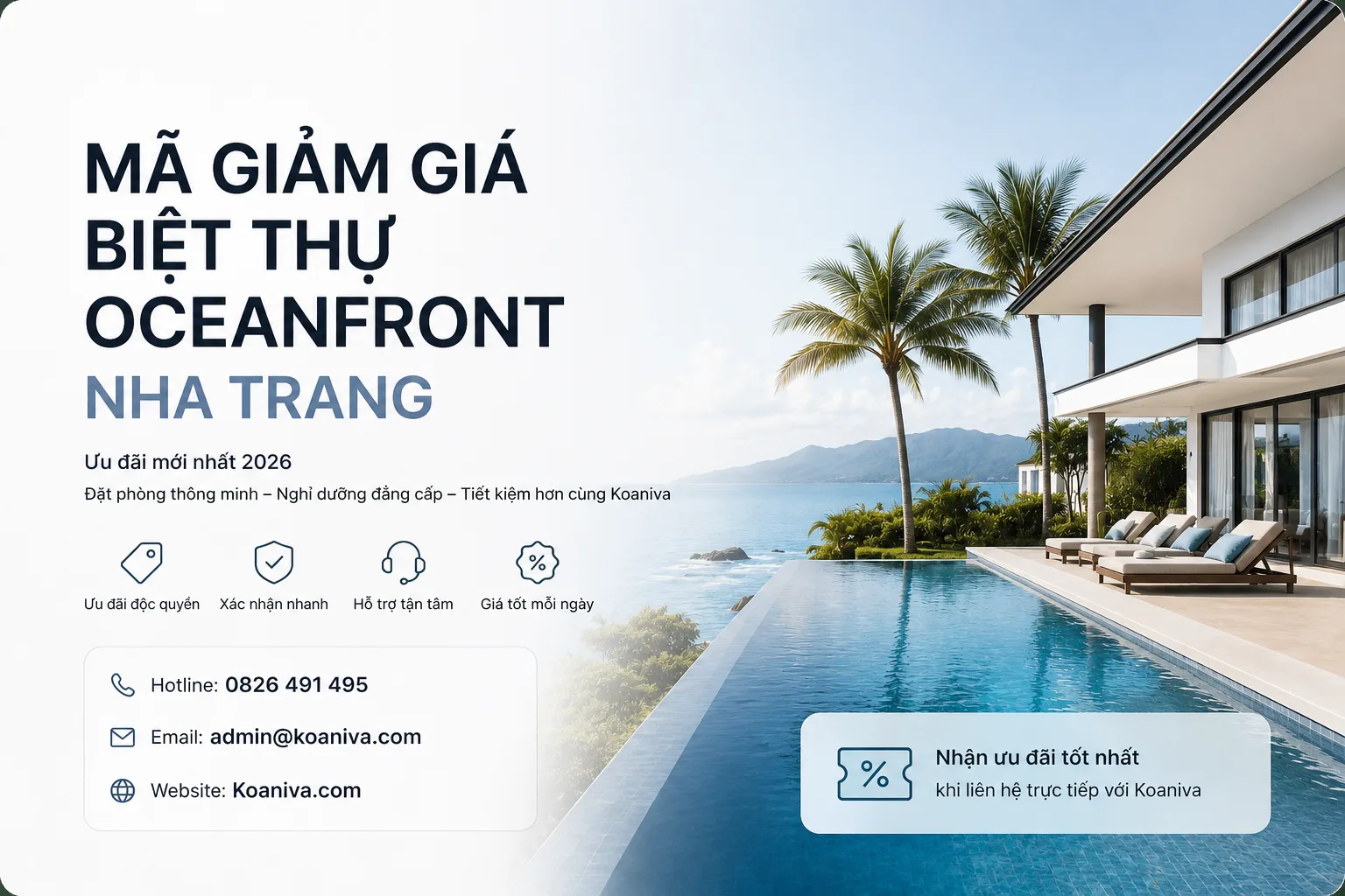 Mã giảm giá Biệt thự Oceanfront Nha Trang 2026 | Cách nhận ưu đãi & Đặt phòng giá tốt qua Koaniva