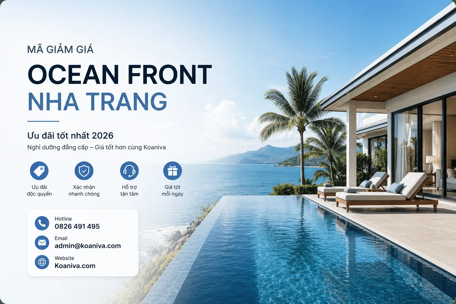 Mã giảm giá Ocean Front Nha Trang 2026 | Cách nhận ưu đãi mới nhất & Đặt phòng giá tốt qua Koaniva
