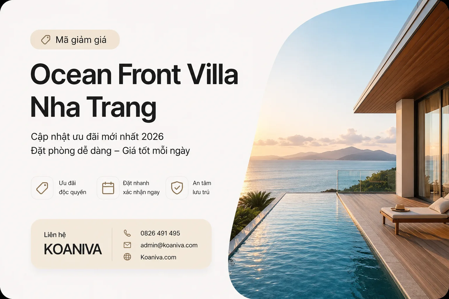 Mã giảm giá Ocean Front Villa Nha Trang mới nhất 2026 – Cách săn ưu đãi và đặt giá tốt cùng Koaniva