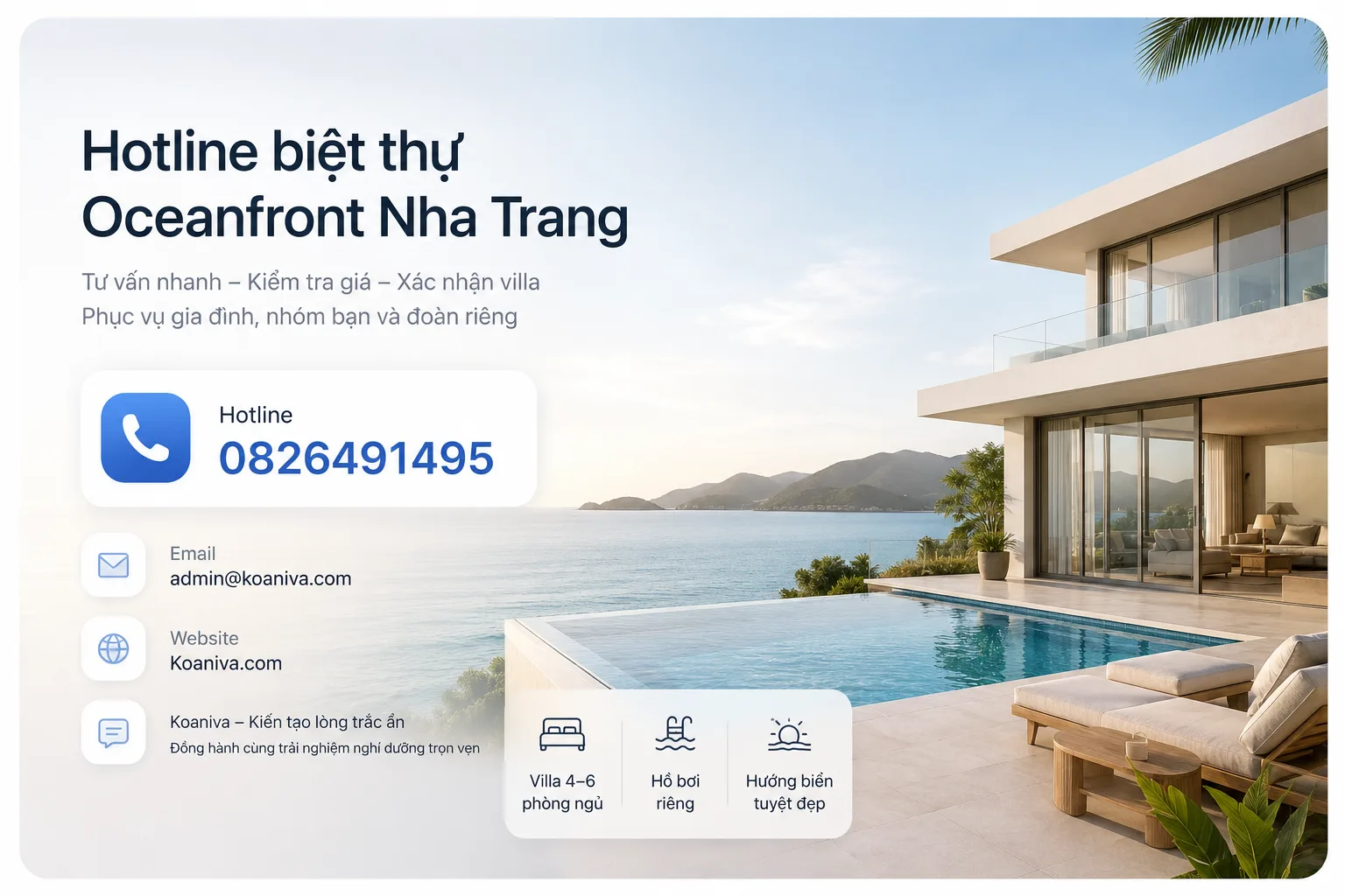 Hotline biệt thự Oceanfront Nha Trang: Liên hệ đặt villa nhanh, kiểm tra giá và tình trạng phòng