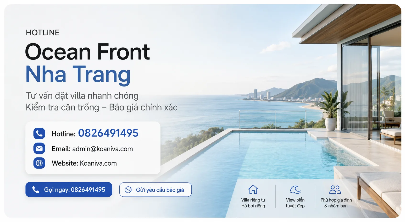 Hotline Ocean Front Nha Trang: Số tư vấn đặt villa nhanh, kiểm tra căn trống 2026
