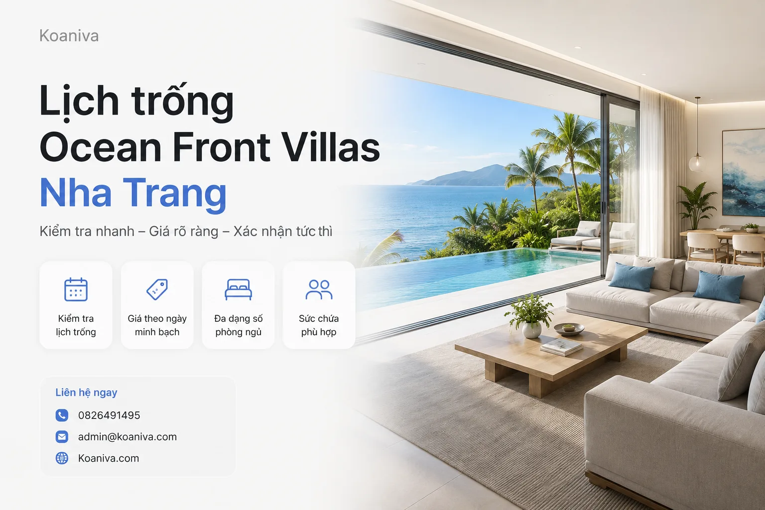 Lịch trống Ocean Front Villas Nha Trang – Kiểm tra nhanh, giá rõ ràng