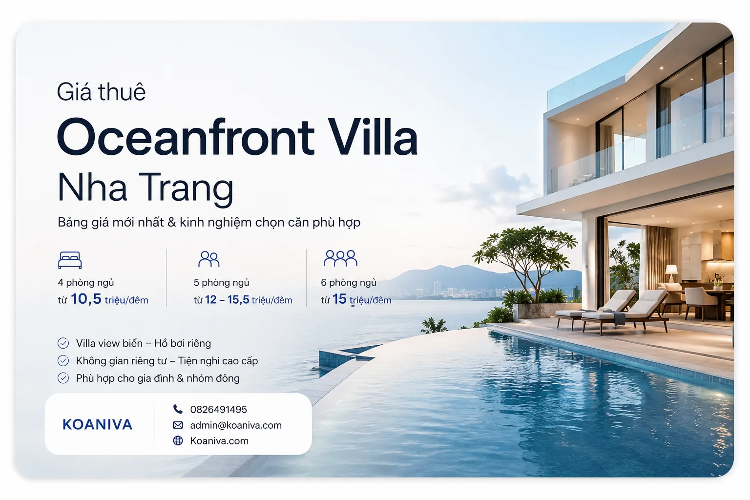 Giá thuê Oceanfront Villa Nha Trang mới nhất: Bảng giá và kinh nghiệm chọn căn phù hợp