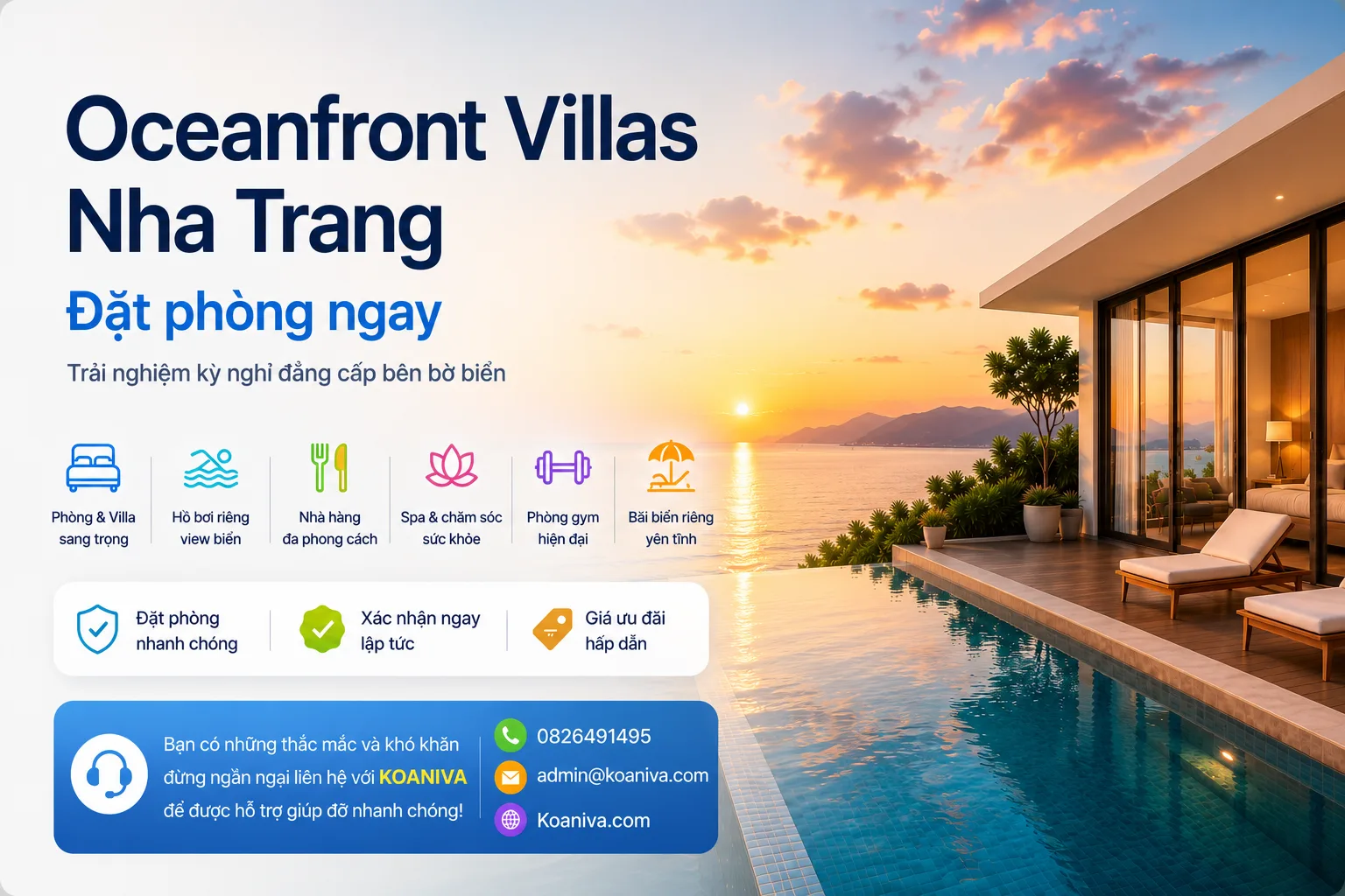 Oceanfront Villas Nha Trang đặt phòng 2026 | Hướng dẫn đặt biệt thự nhanh, giá tốt cùng Koaniva