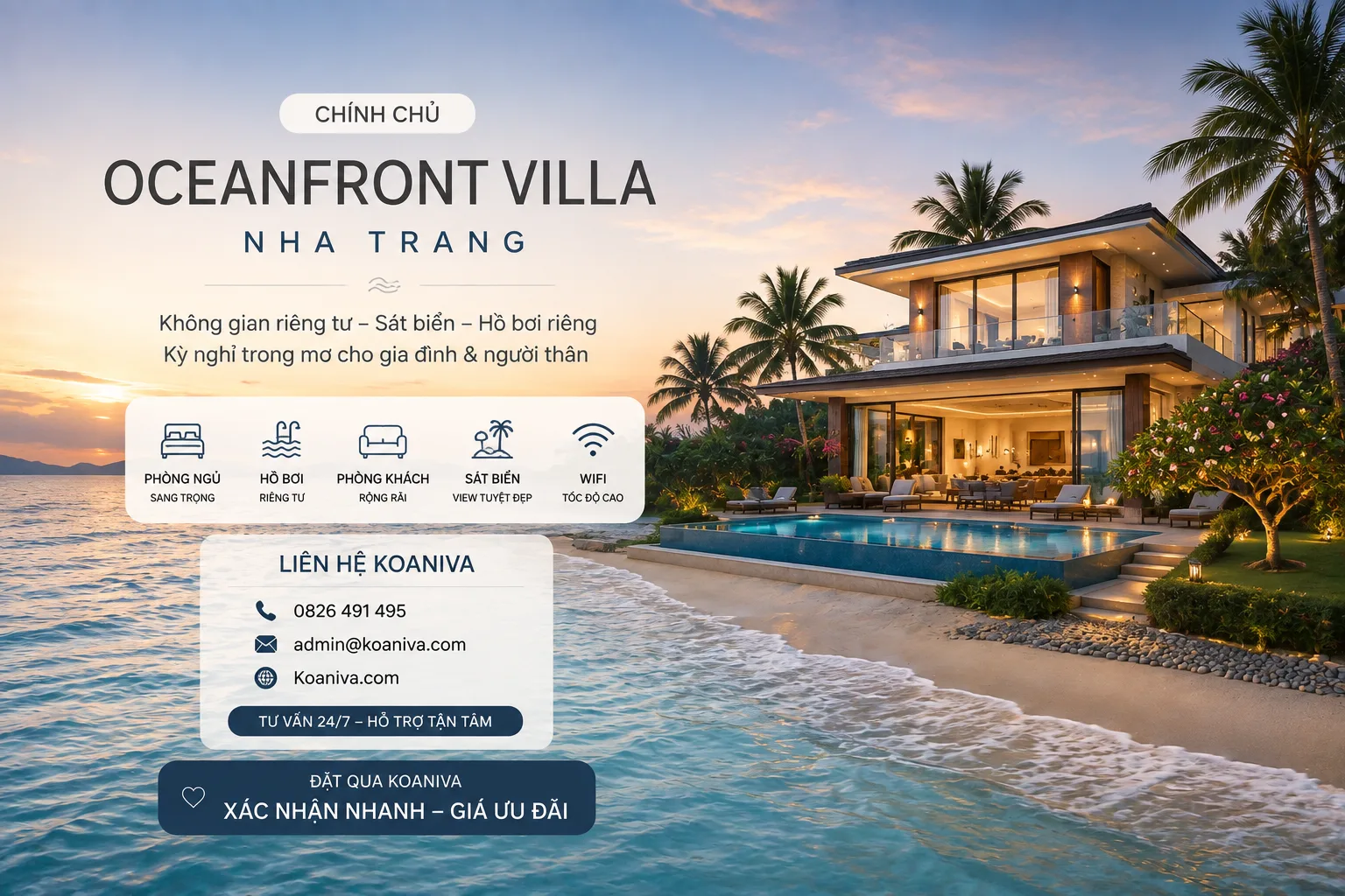 Chính chủ Oceanfront Villa Nha Trang – Trải nghiệm nghỉ dưỡng ven biển riêng tư, tiện nghi và đáng tin cậy cùng Koaniva