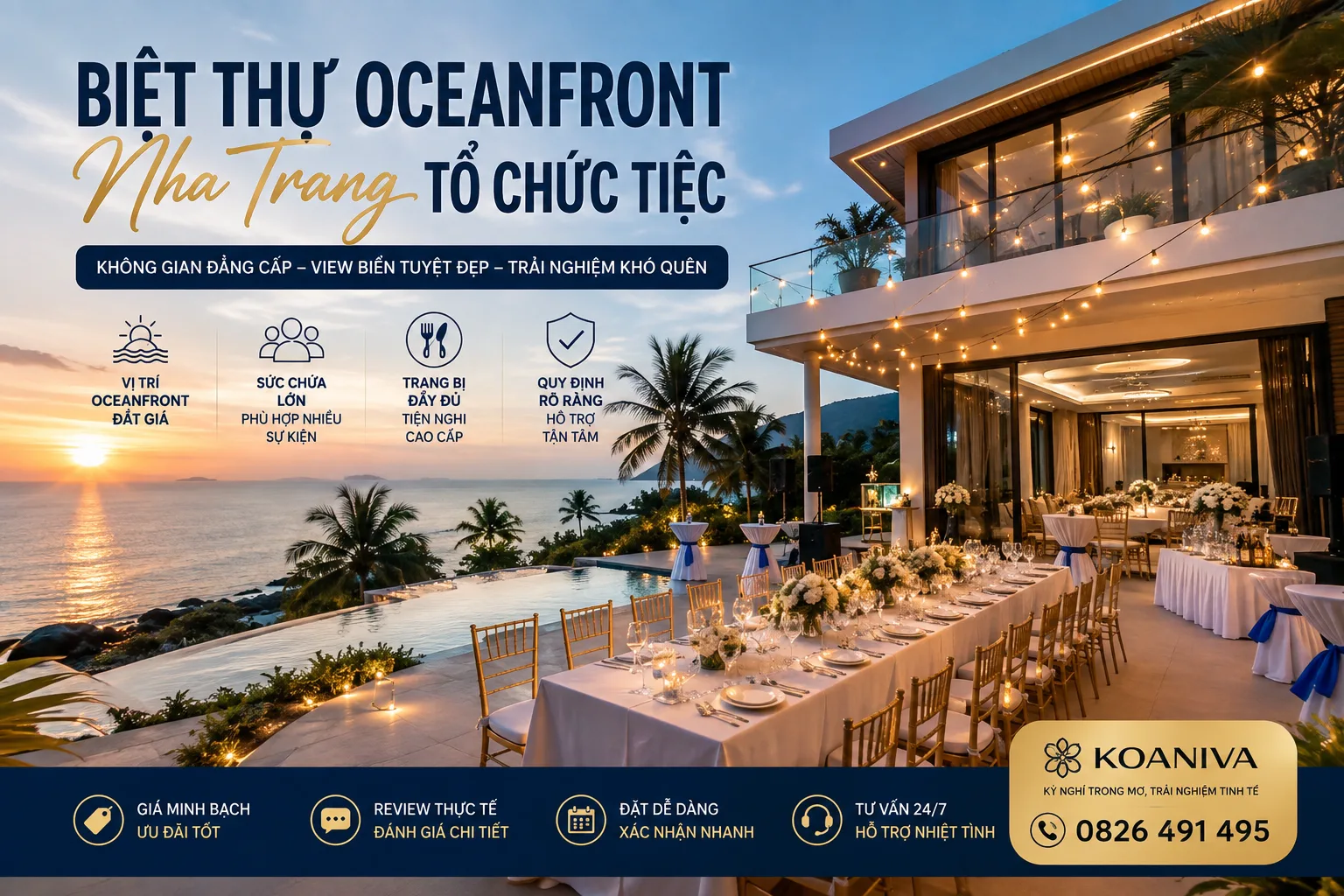 Biệt thự Oceanfront Nha Trang tổ chức tiệc: Kinh nghiệm chọn căn, dự trù giá và đặt villa phù hợp