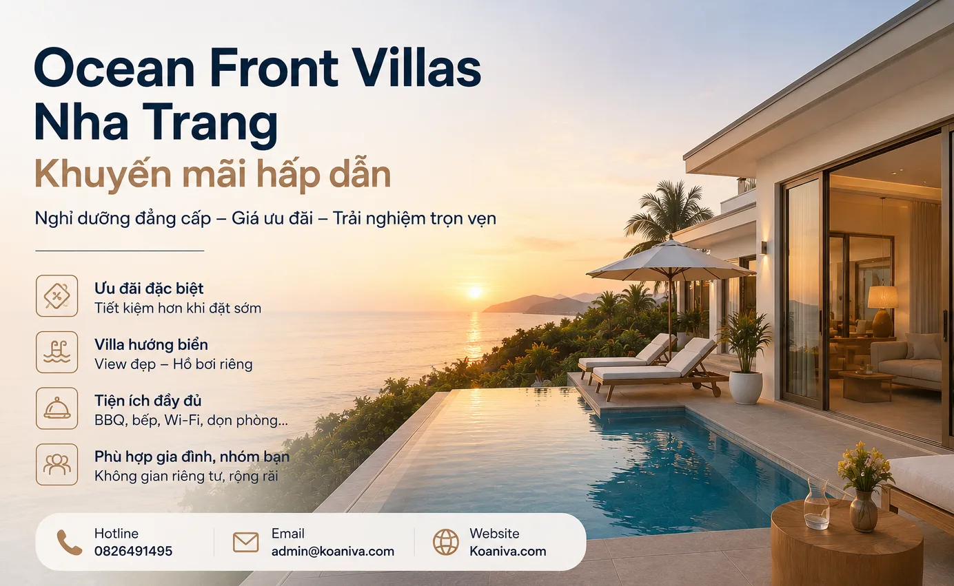Ocean Front Villas Nha Trang khuyến mãi – Cập nhật ưu đãi, giá villa và kinh nghiệm đặt phòng cùng Koaniva