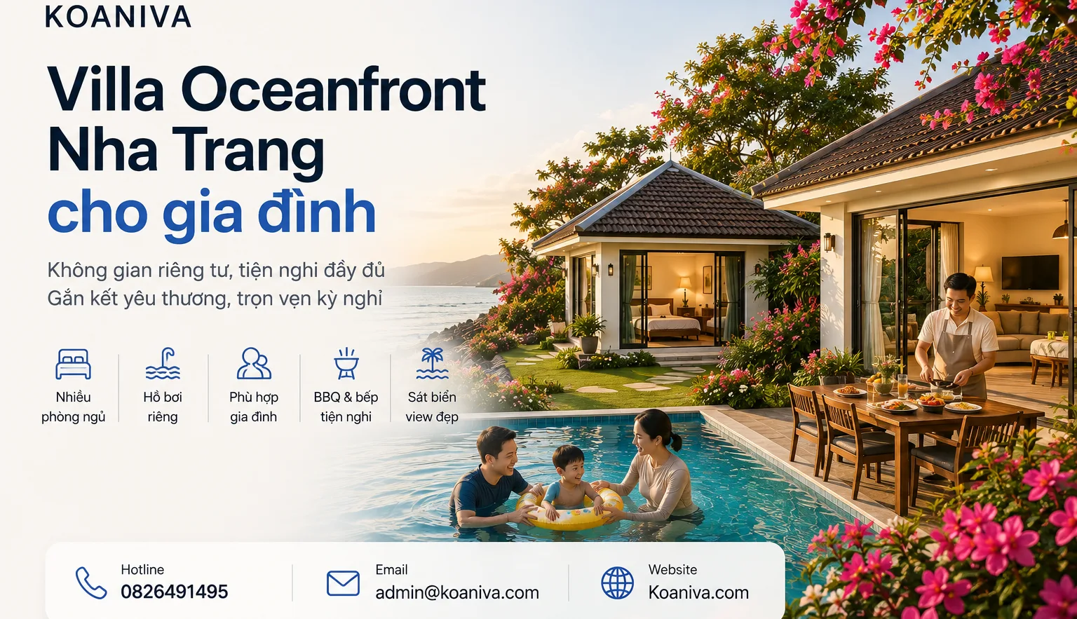 Villa Oceanfront Nha Trang cho gia đình: Không gian nghỉ dưỡng riêng tư, tiện nghi và gần biển