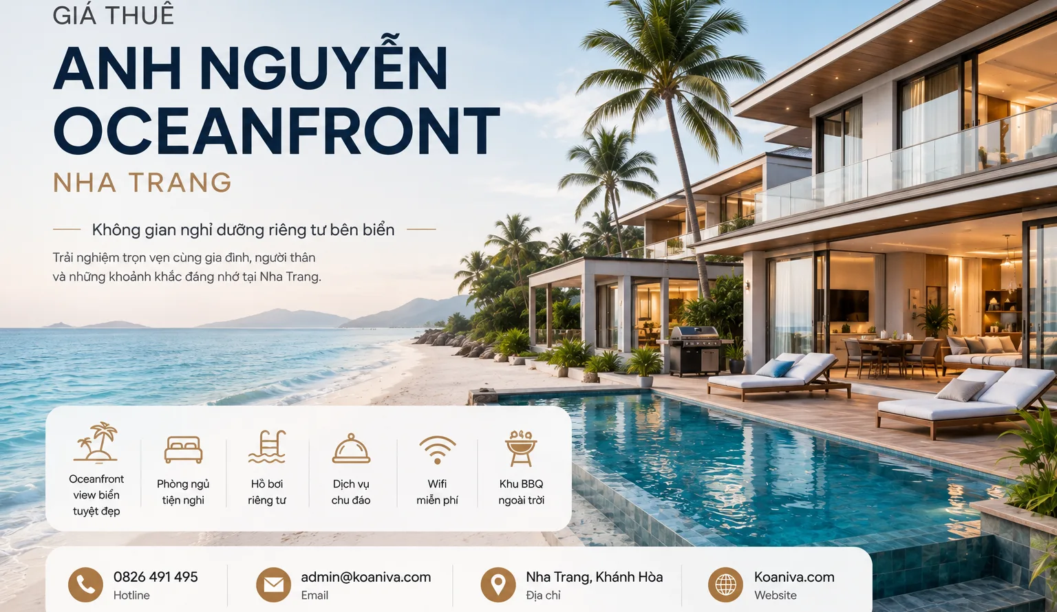 Giá thuê Anh Nguyễn Oceanfront Nha Trang: Review không gian, tiện ích và kinh nghiệm đặt villa
