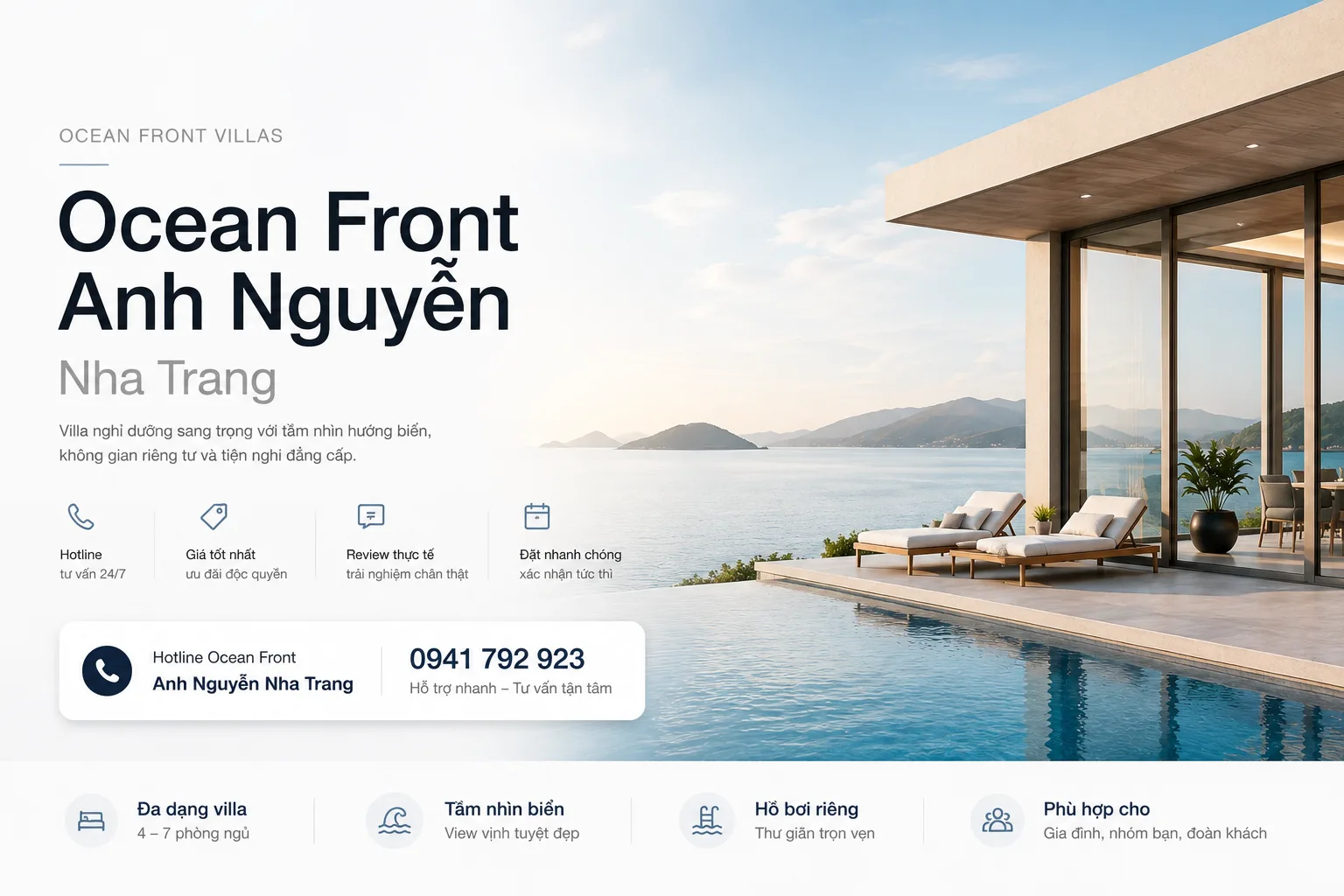 Hotline Ocean Front Anh Nguyễn Nha Trang: kiểm tra villa, giá và lịch trống