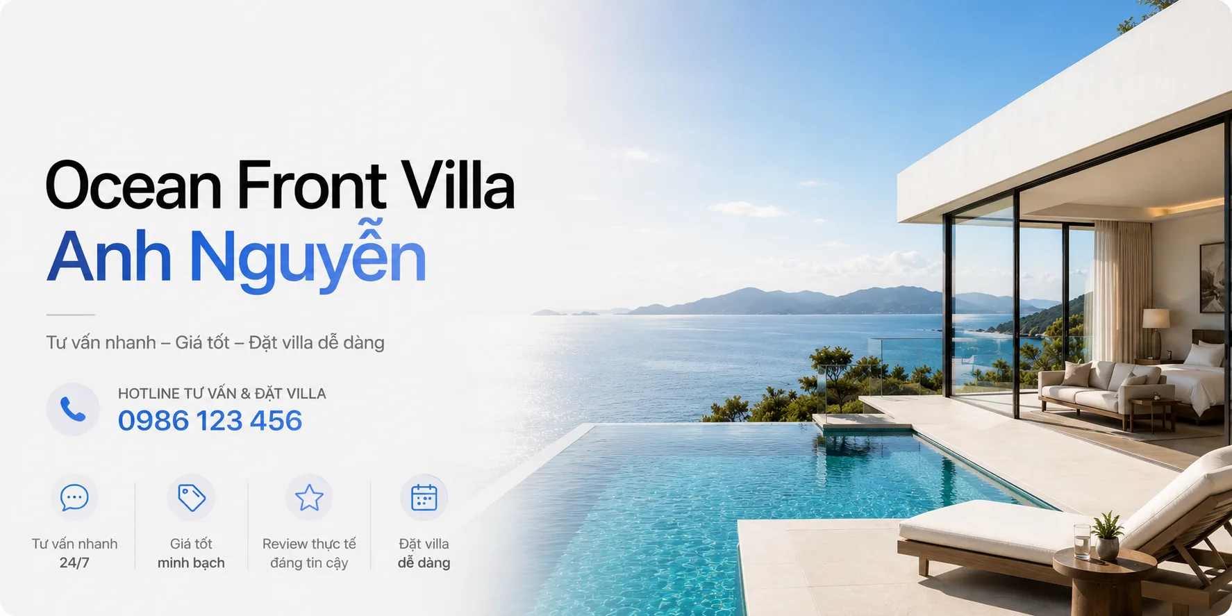 Hotline Ocean Front villa Anh Nguyễn: Cách kiểm tra giá, review và đặt villa