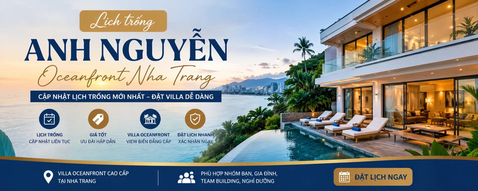 Lịch trống Anh Nguyễn Oceanfront Nha Trang: cách kiểm tra villa, giá và điều kiện đặt