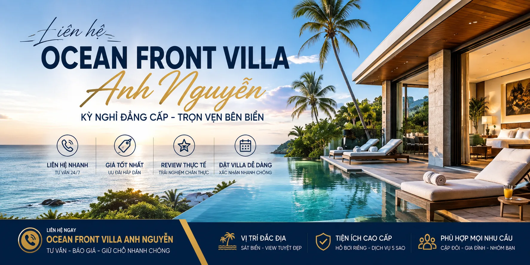 Liên hệ Ocean Front villa Anh Nguyễn: kiểm tra giá, villa trống và đặt đúng căn