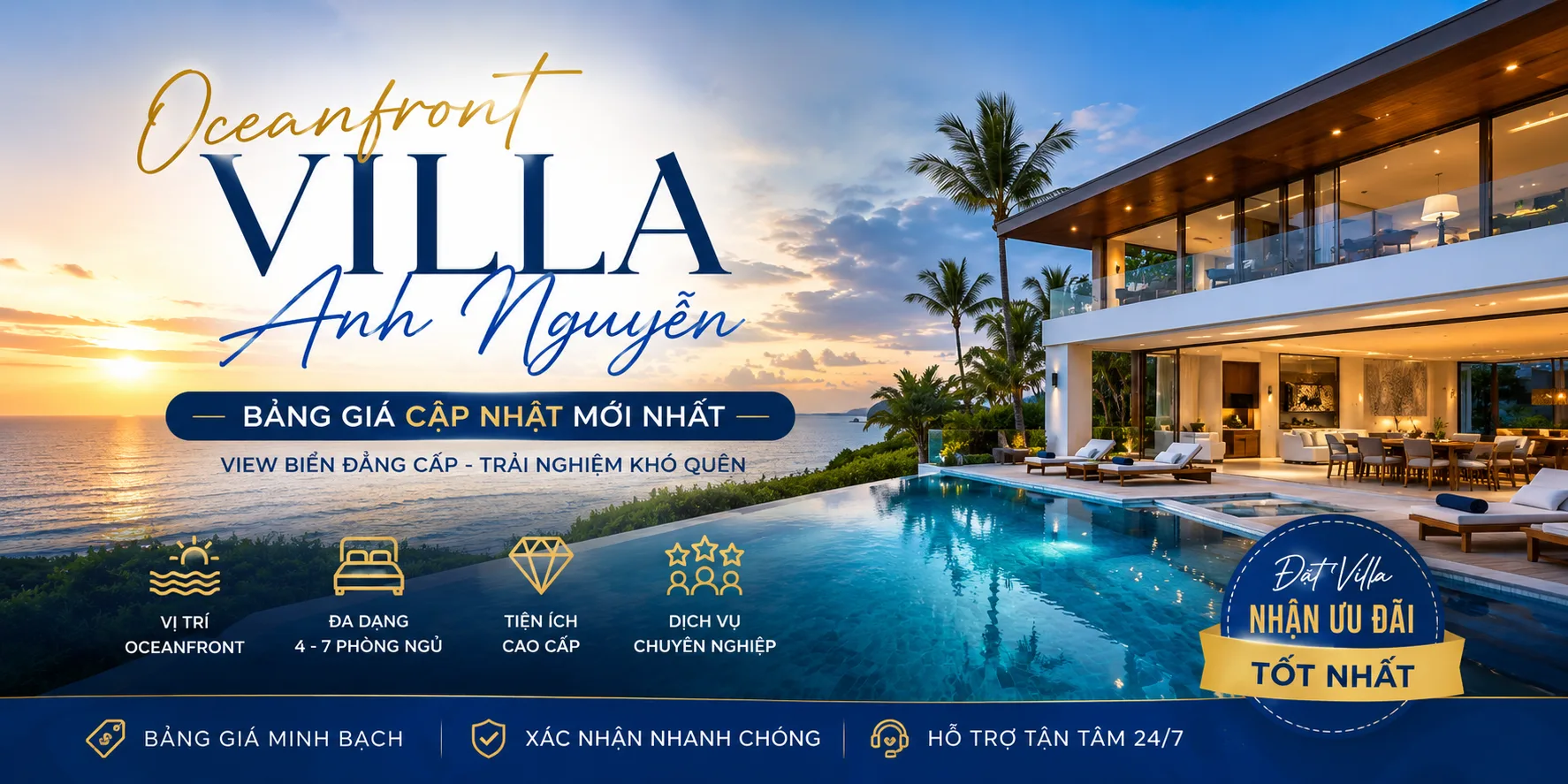 Oceanfront villa Anh Nguyễn bảng giá: Giá thuê, review và kinh nghiệm đặt villa