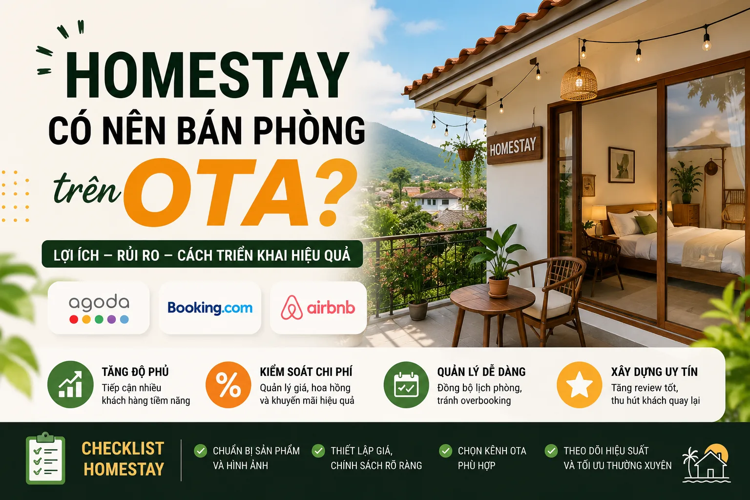 Homestay có nên bán phòng trên OTA? Lợi ích, rủi ro và cách vận hành hiệu quả