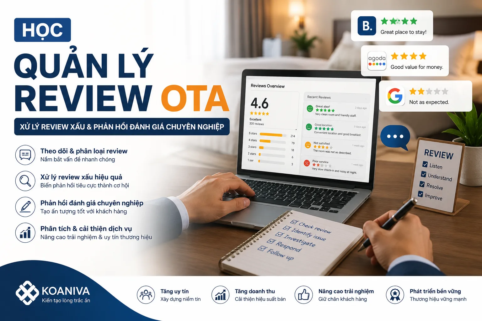 Học quản lý review OTA: cách xử lý review xấu và phản hồi đánh giá chuyên nghiệp