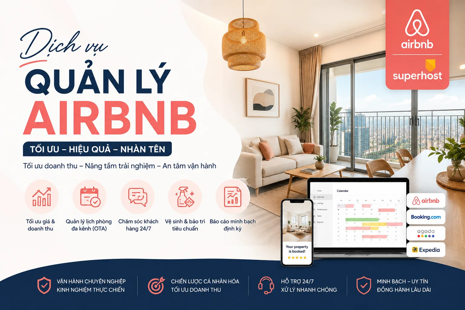 Dịch vụ quản lý Airbnb: Hướng dẫn vận hành và checklist cho chủ nhà