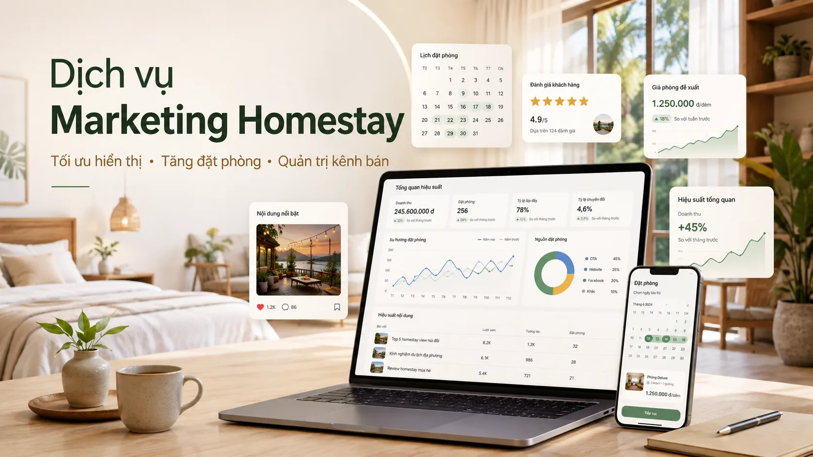 Dịch vụ marketing homestay: chiến lược tăng hiển thị, đặt phòng và hiệu quả vận hành