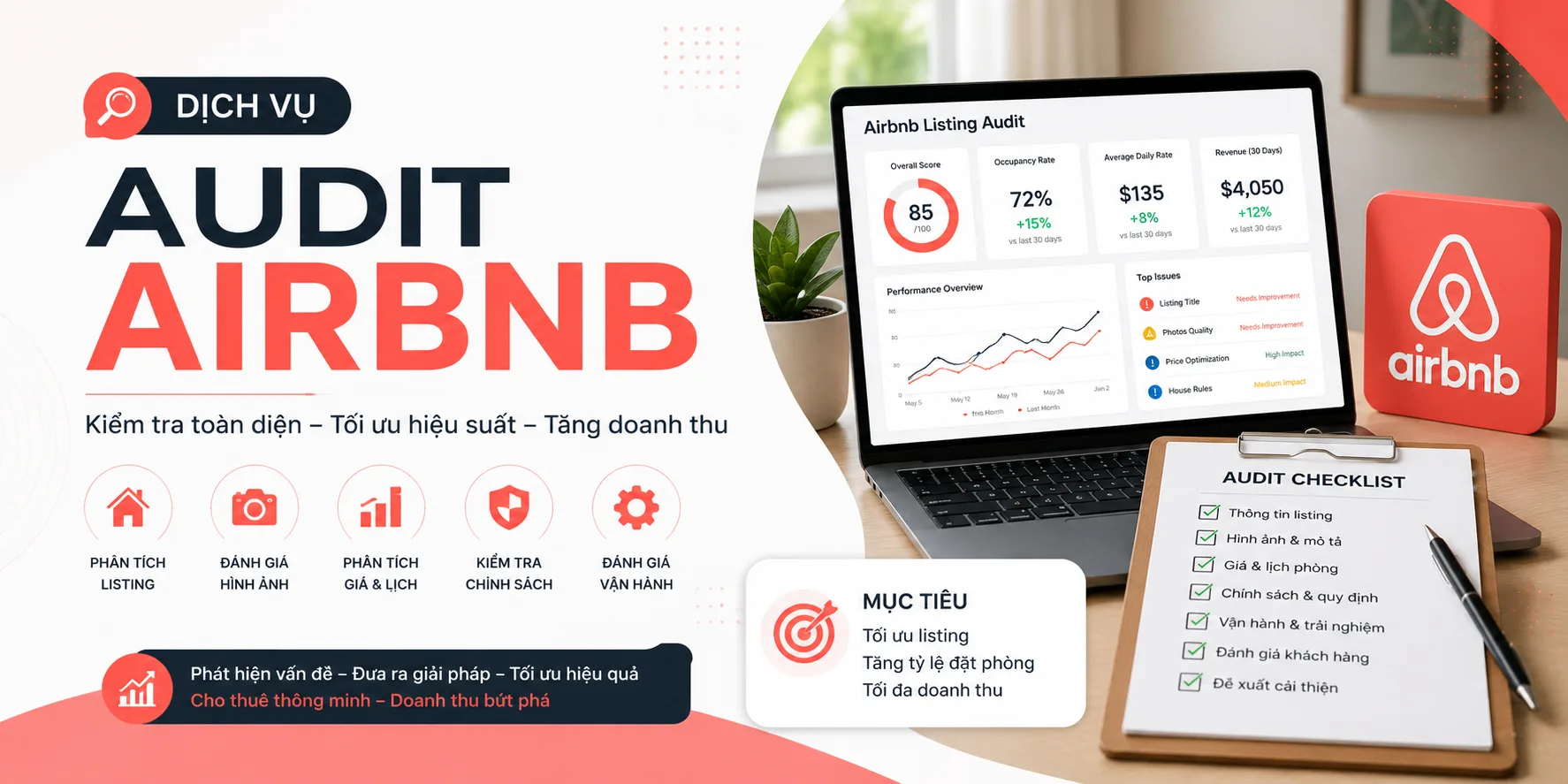 Dịch vụ audit Airbnb: Kiểm tra toàn diện listing, vận hành và hiệu quả OTA