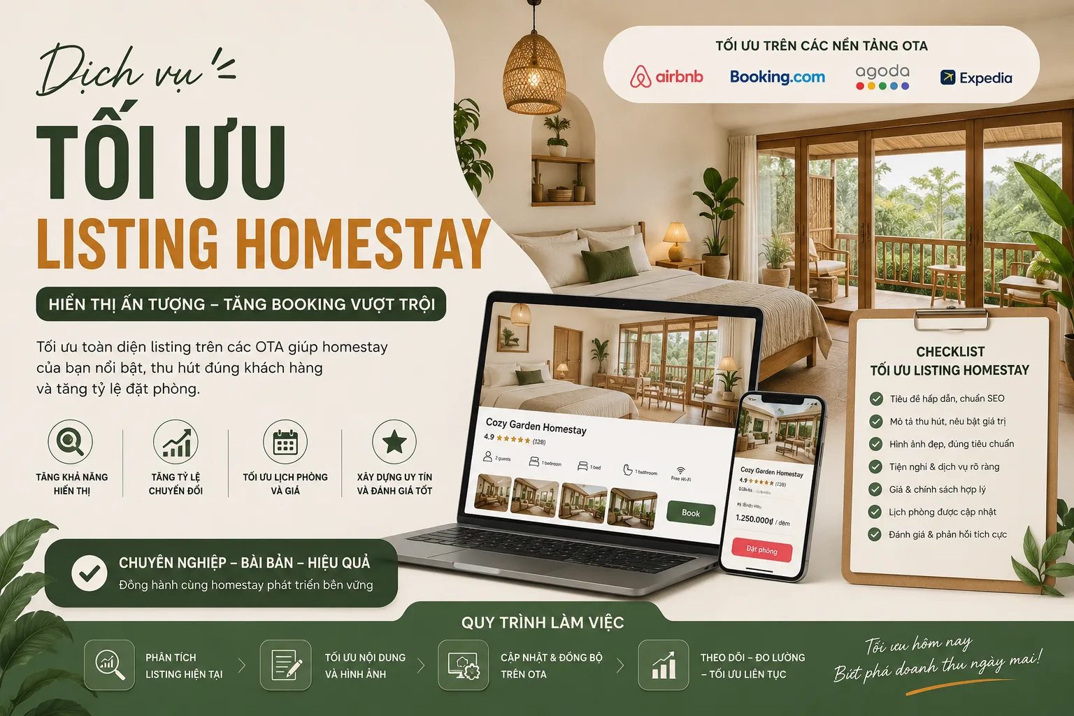 Dịch vụ tối ưu listing homestay: Chuẩn hóa nội dung, hình ảnh và khả năng chuyển đổi trên OTA