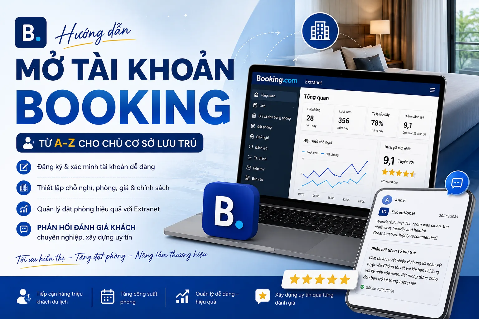 Mở tài khoản Booking: Hướng dẫn thiết lập đúng từ đầu và quản lý đánh giá khách
