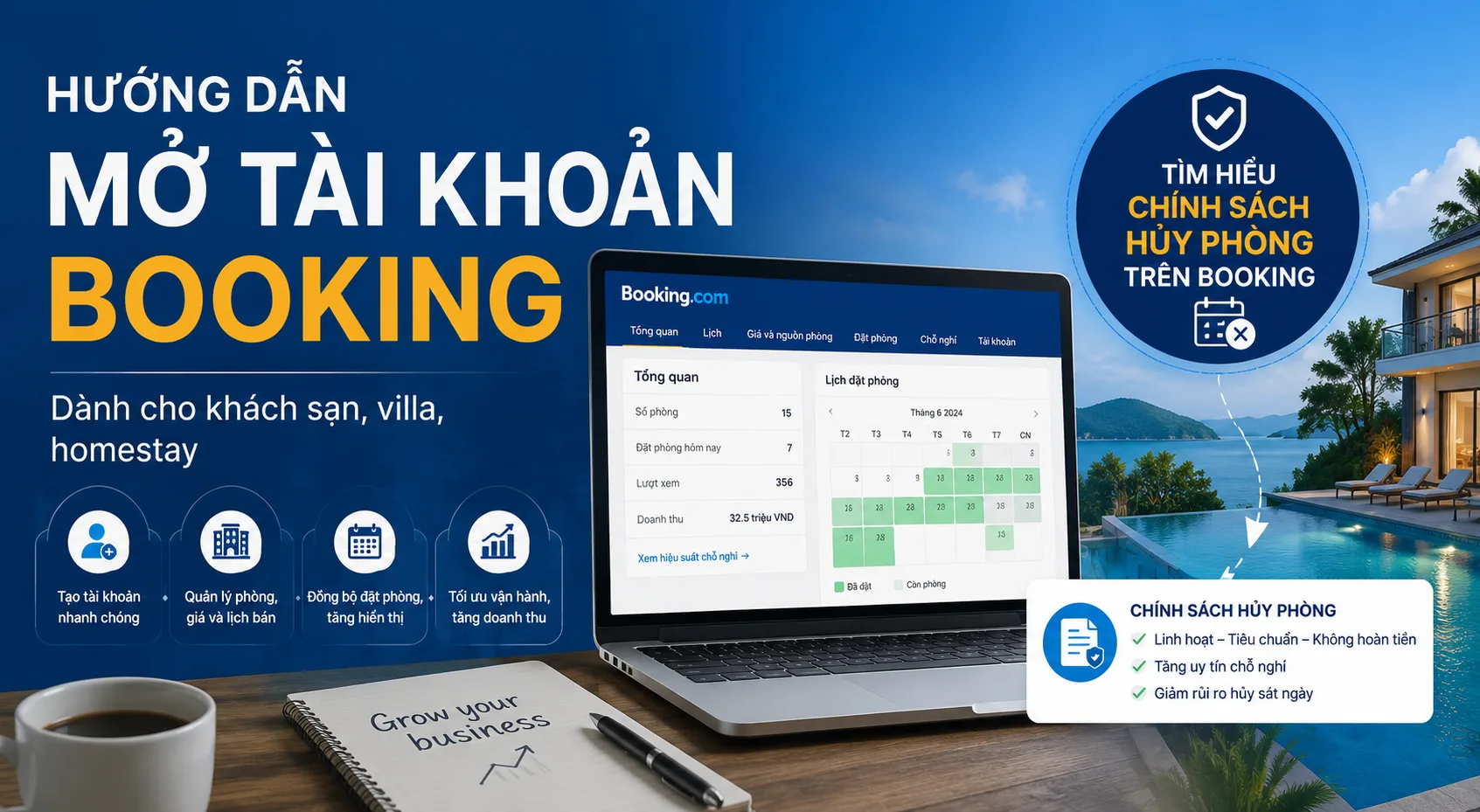 Mở tài khoản Booking: Hướng dẫn thiết lập đúng từ đầu cho khách sạn, villa và homestay