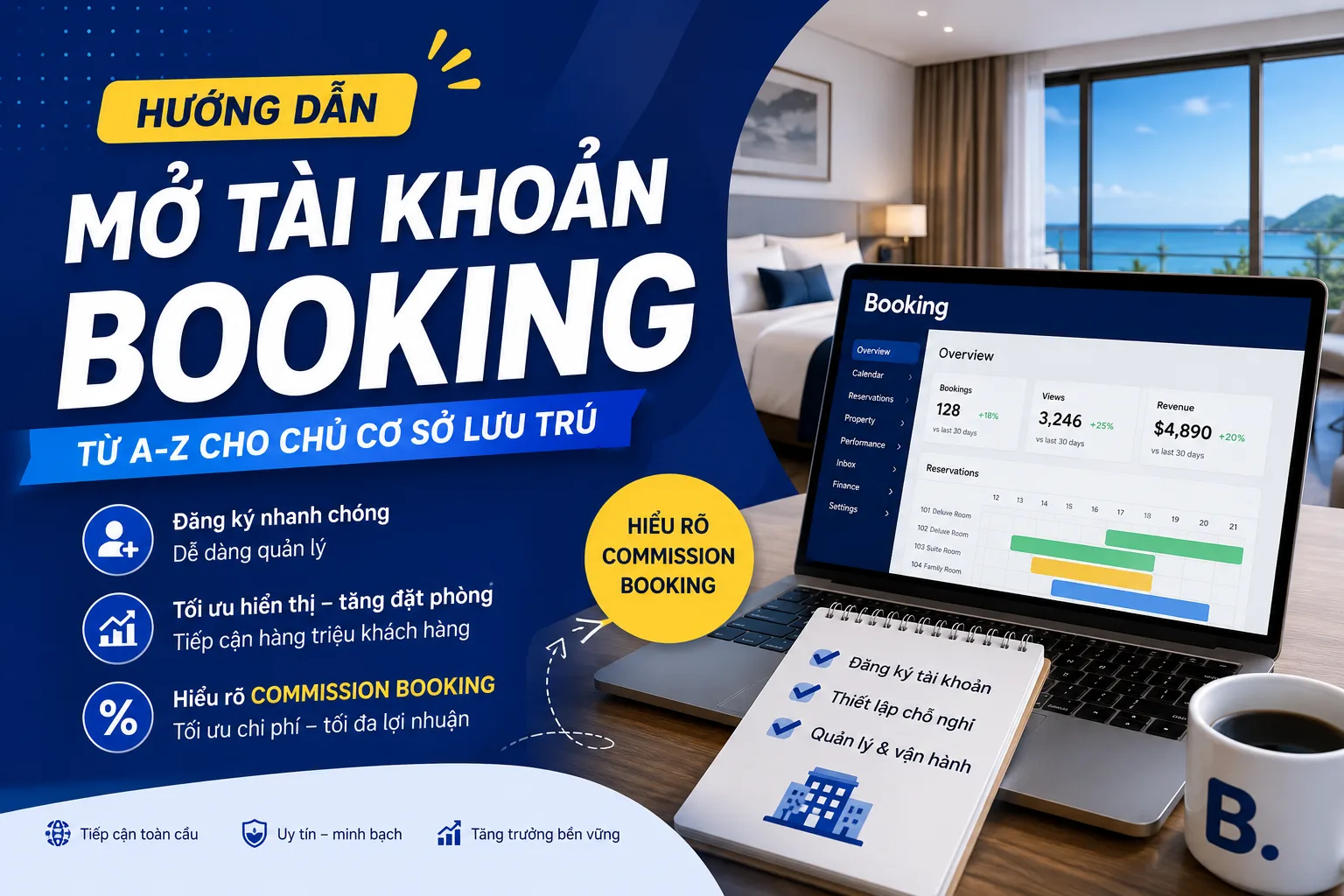 Mở tài khoản Booking cho khách sạn, homestay: quy trình và commission Booking