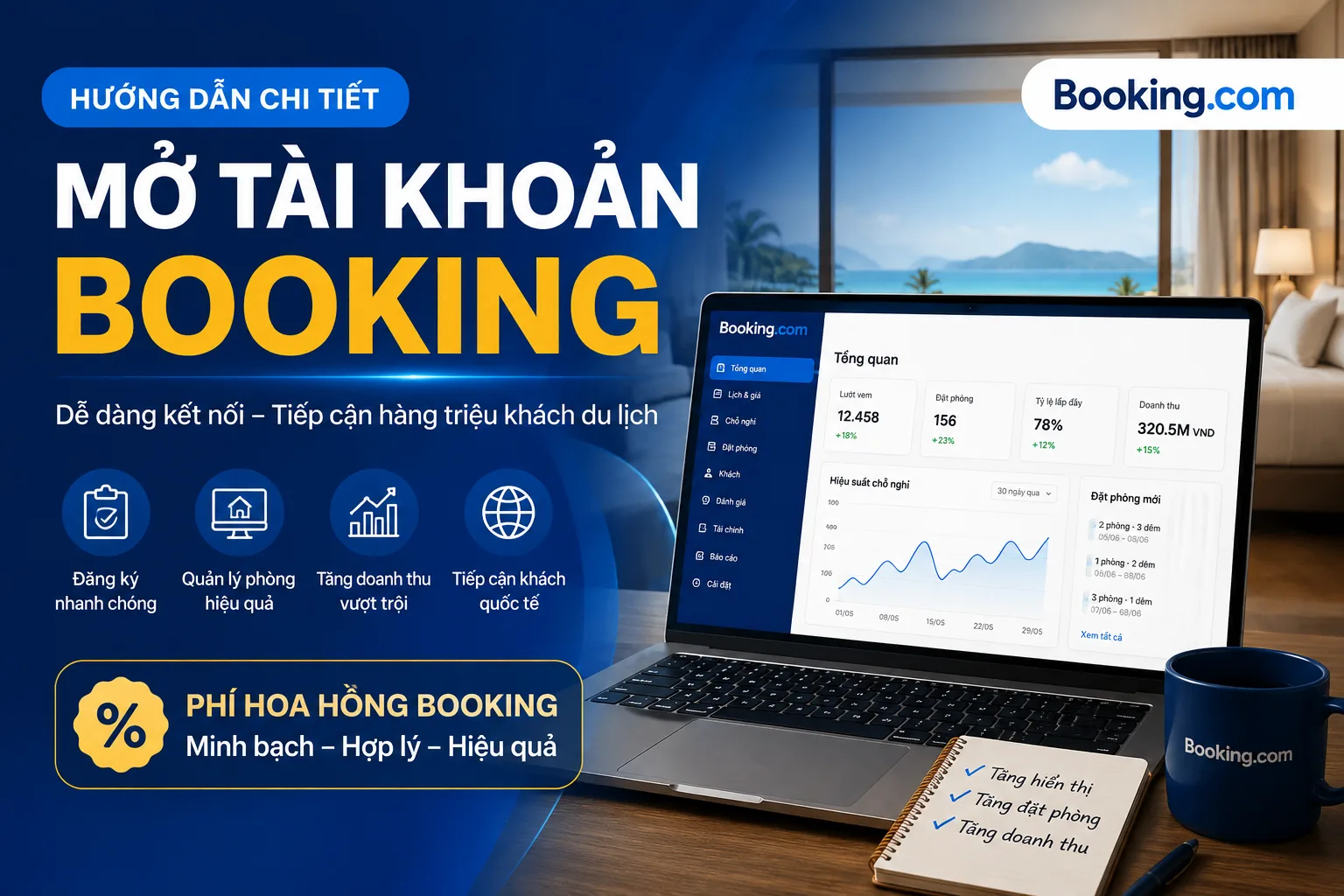 Mở tài khoản Booking: Hướng dẫn đăng chỗ nghỉ và hiểu phí hoa hồng Booking
