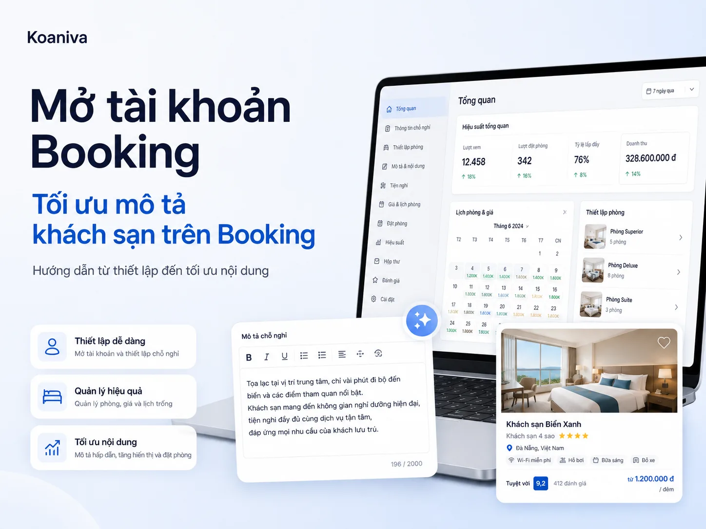 Mở tài khoản Booking & tối ưu mô tả khách sạn hiệu quả