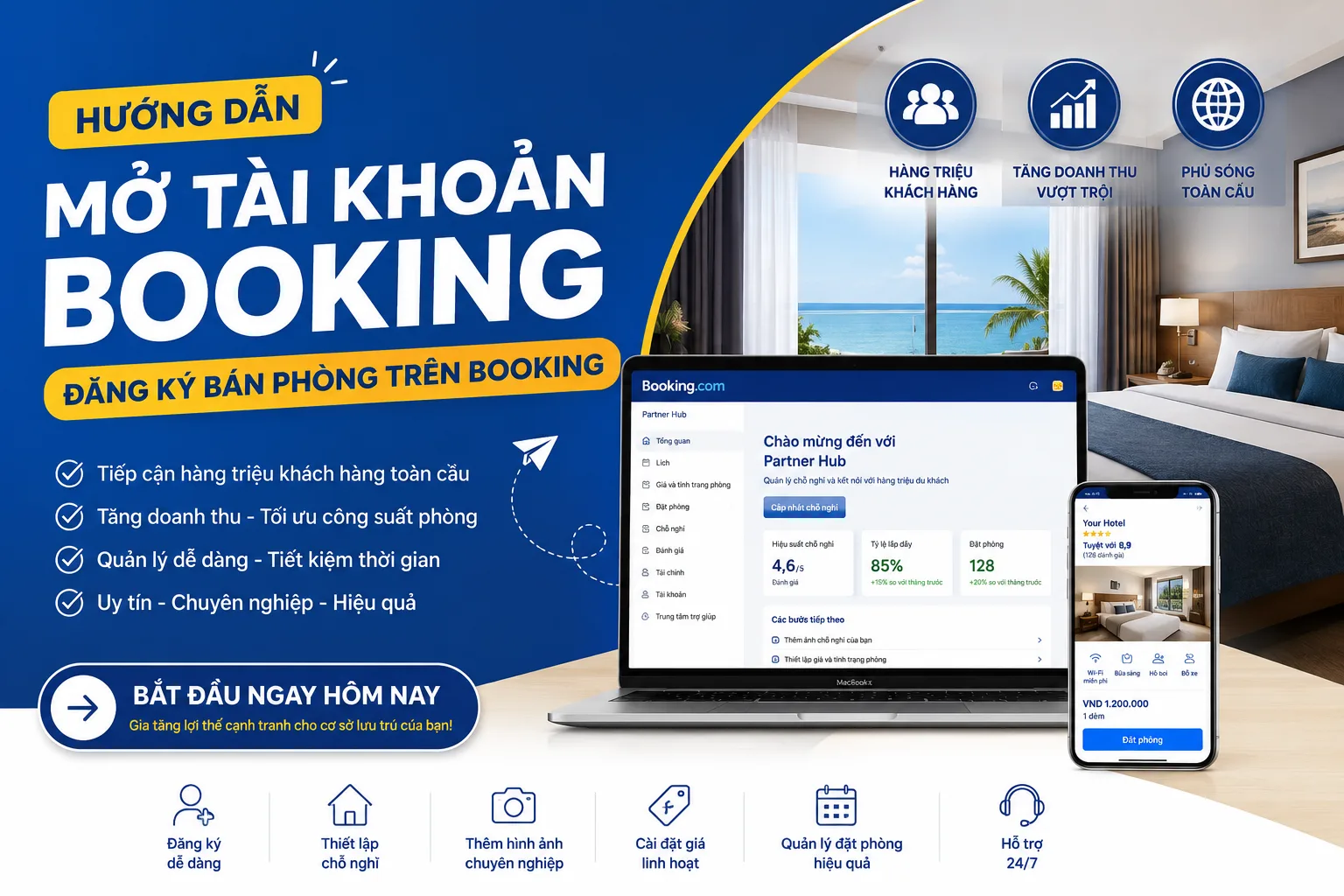 Mở tài khoản Booking: Hướng dẫn đăng ký bán phòng trên Booking từ A–Z