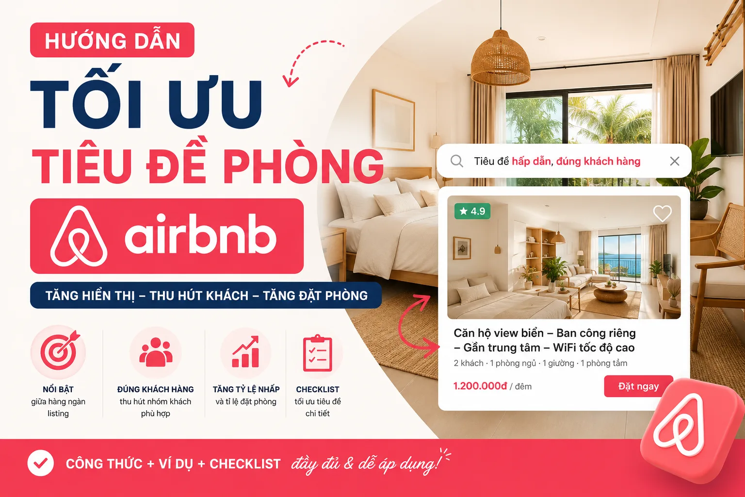 Tối ưu tiêu đề phòng trên Airbnb: Hướng dẫn viết tiêu đề rõ ràng, dễ chọn và đúng lợi thế căn