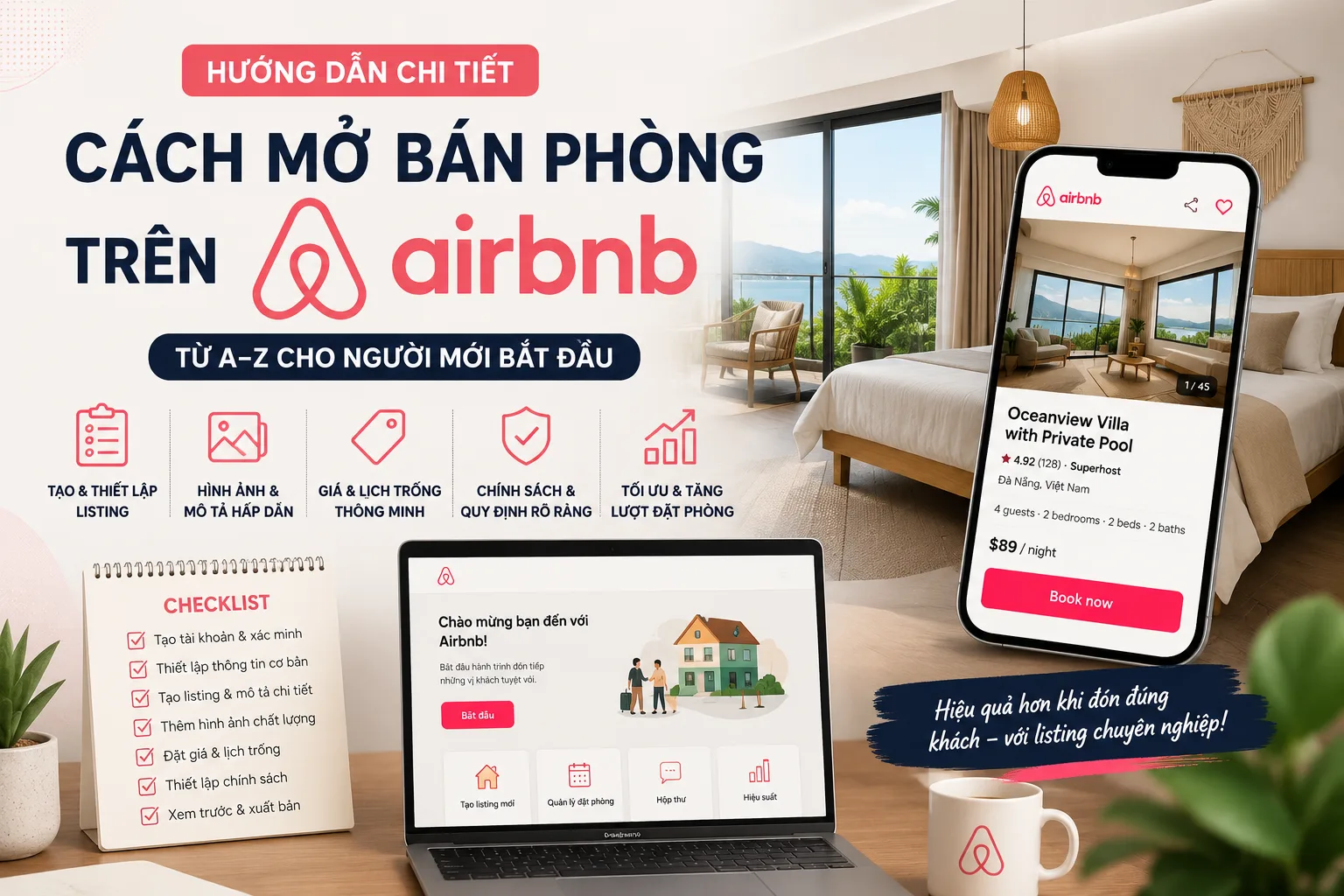 Cách mở bán phòng trên Airbnb: hướng dẫn từ thiết lập đến nhận đặt phòng