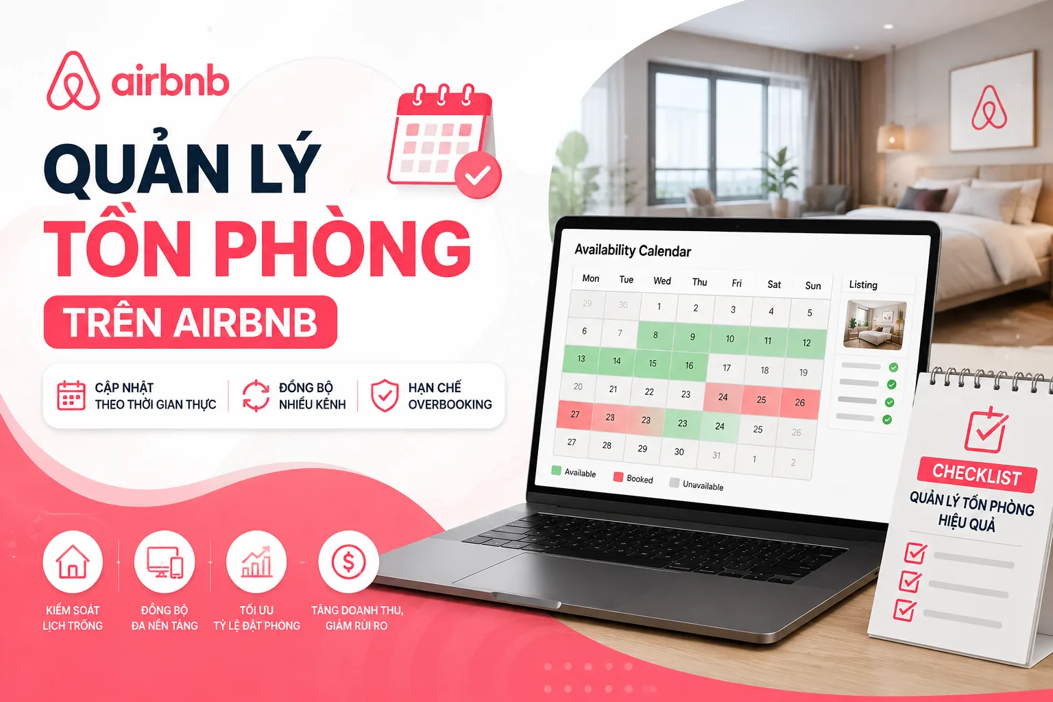 Quản lý tồn phòng trên Airbnb: hướng dẫn kiểm soát lịch và tránh trùng phòng