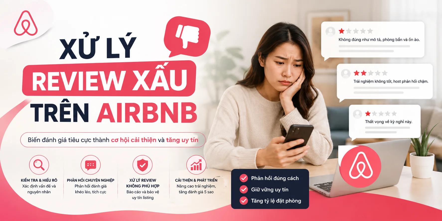 Xử lý review xấu trên Airbnb: quy trình phản hồi đánh giá và khôi phục uy tín listing