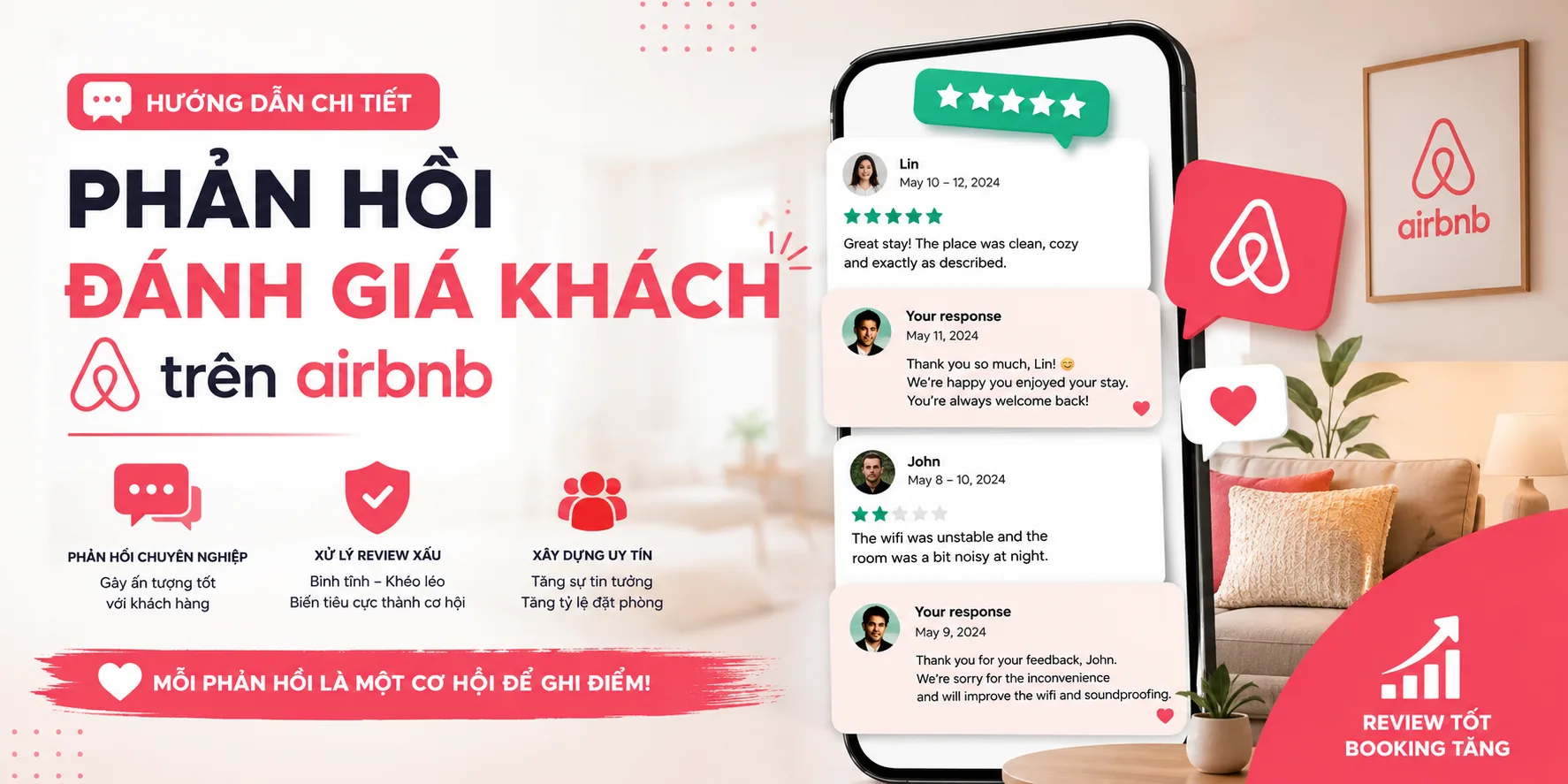 Phản hồi đánh giá khách trên Airbnb: Cách trả lời review chuyên nghiệp, xử lý review xấu và mẫu thực tế