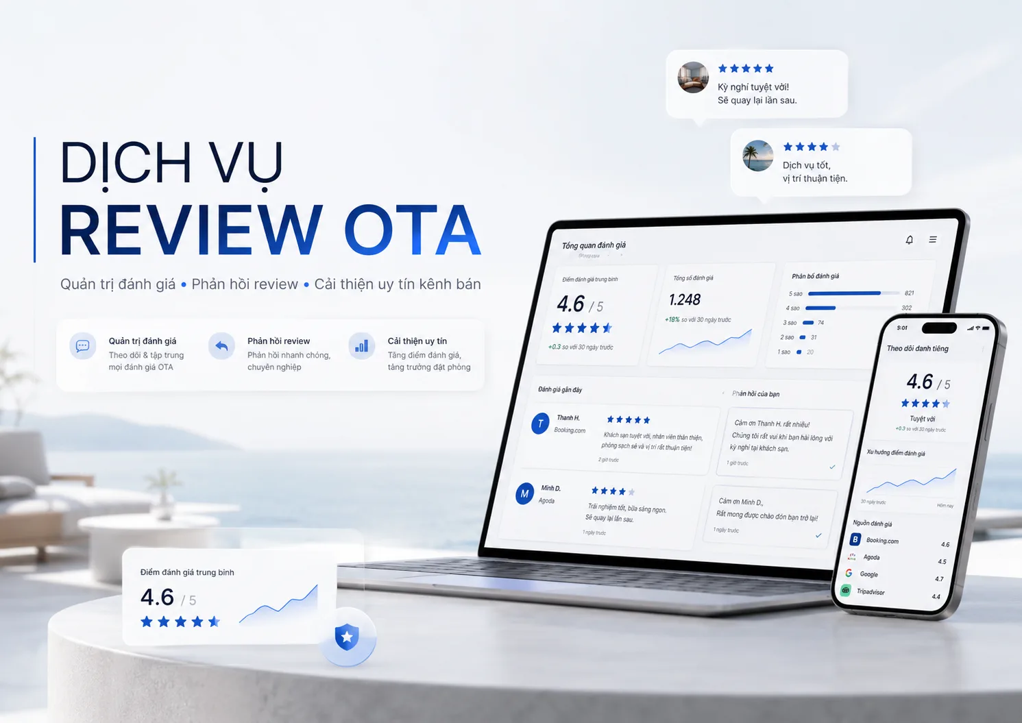 Dịch vụ review OTA: Quản trị đánh giá thật, phản hồi review và cải thiện uy tín kênh bán