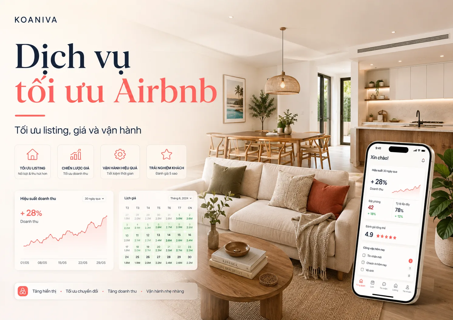 Dịch vụ tối ưu Airbnb: Hướng dẫn cải thiện listing, giá và vận hành
