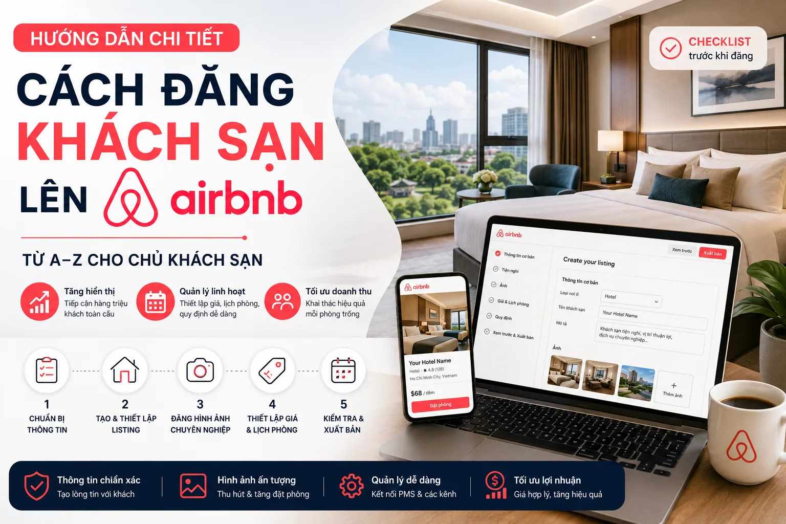 Cách đăng khách sạn lên Airbnb: Hướng dẫn chi tiết từ chuẩn bị đến mở bán