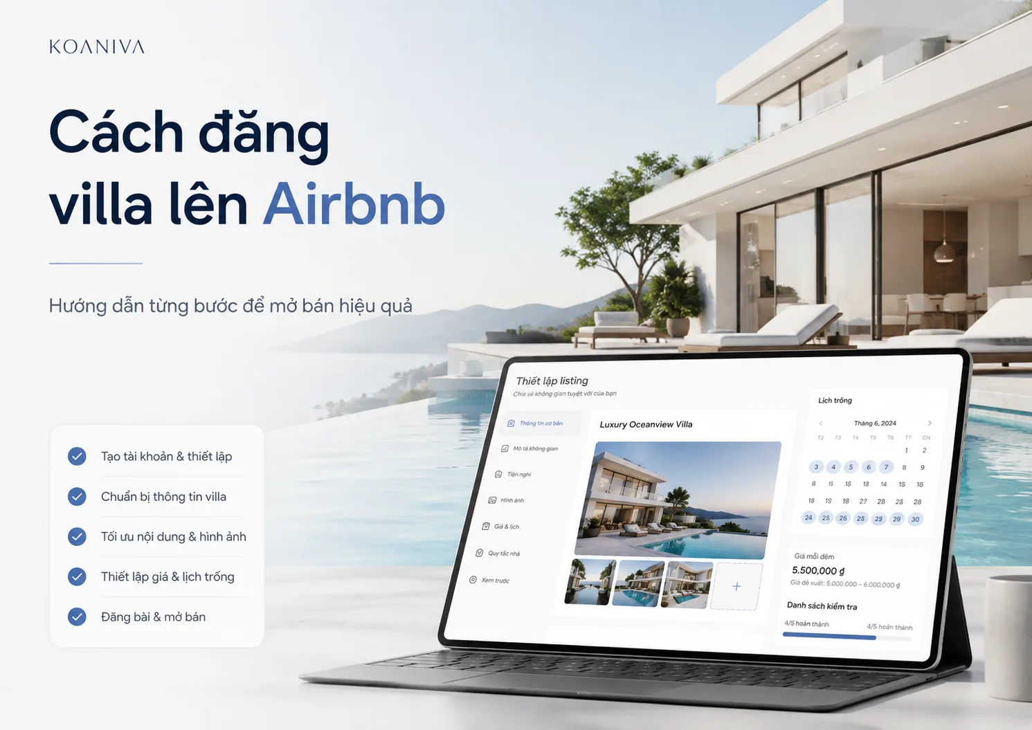Cách đăng villa lên Airbnb: Hướng dẫn từ chuẩn bị đến mở bán