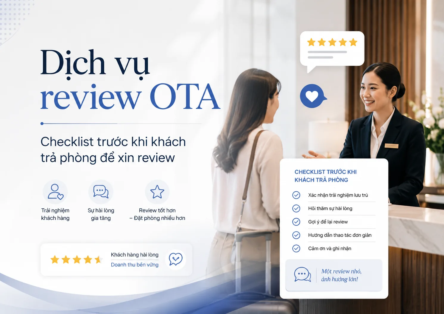 Dịch vụ review OTA: Checklist trước khi khách trả phòng để xin review hiệu quả