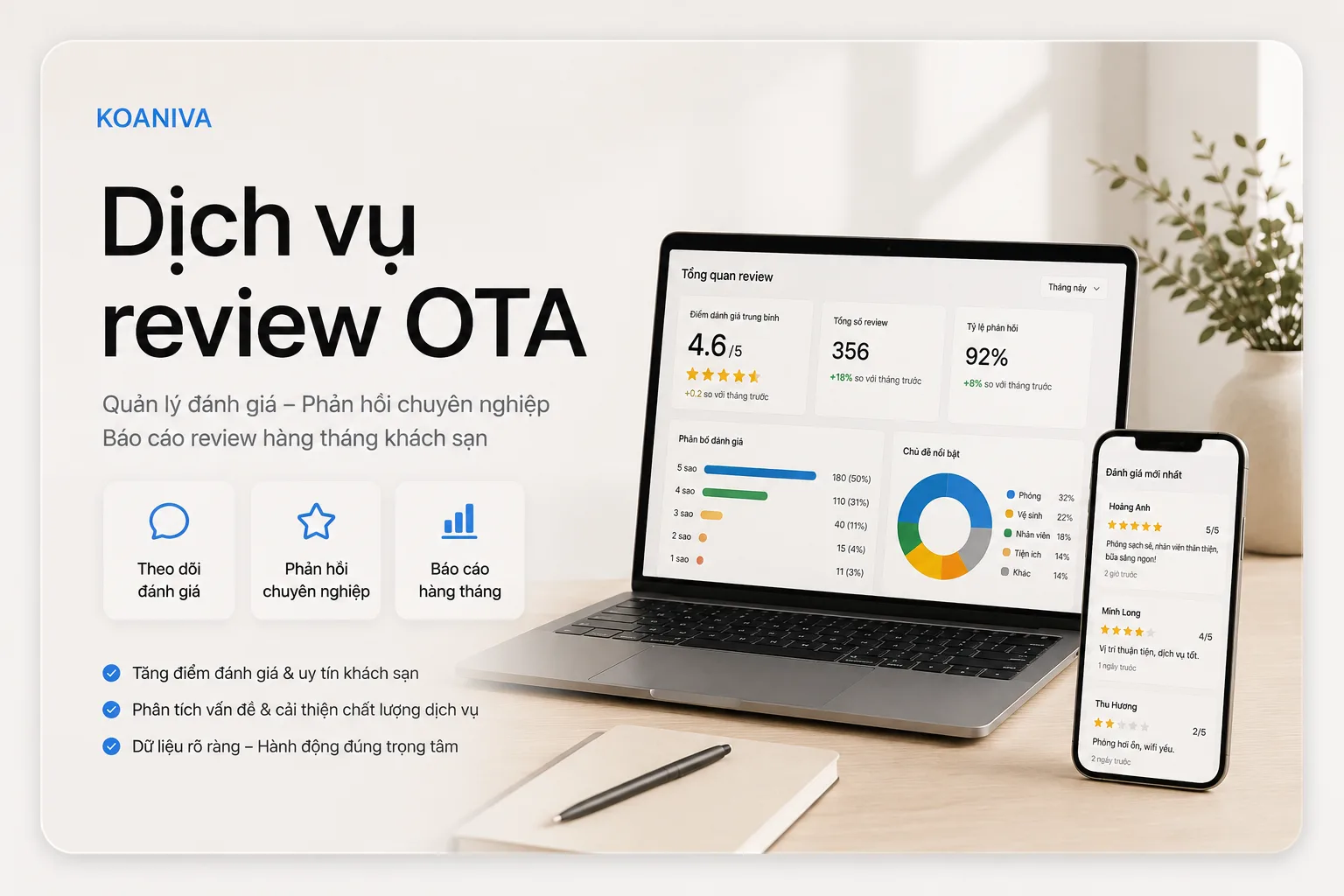 Dịch vụ review OTA: Quản lý đánh giá và báo cáo review hàng tháng khách sạn