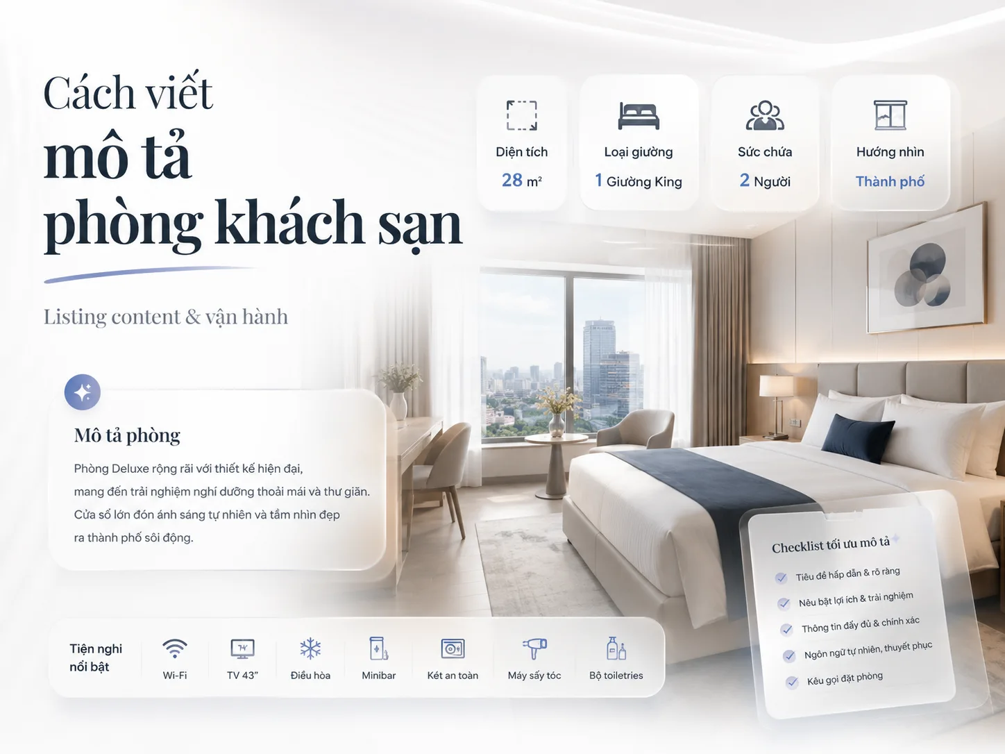 Cách viết mô tả phòng khách sạn chuẩn SEO, rõ ràng và thu hút khách