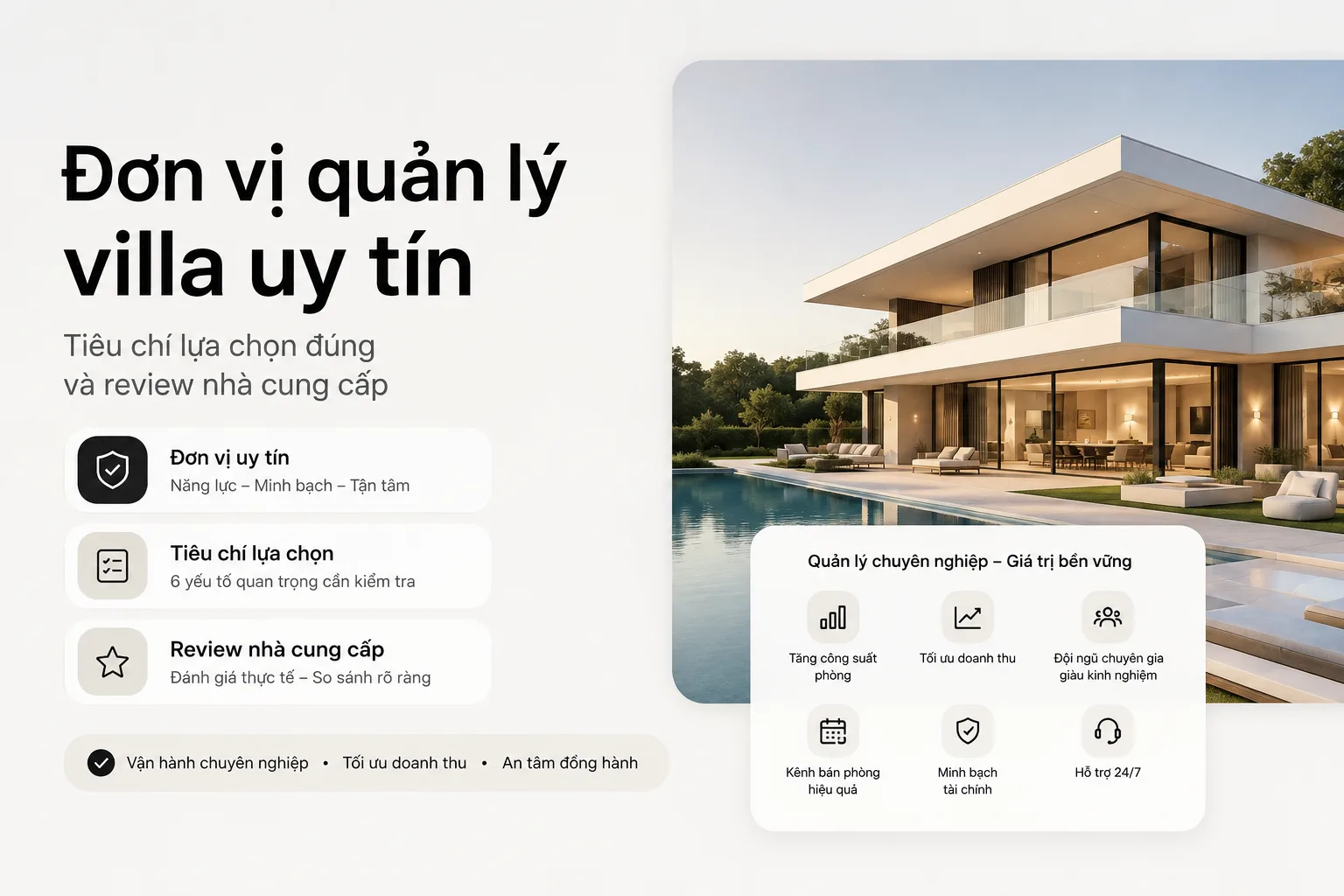 Đơn vị quản lý villa uy tín: Tiêu chí lựa chọn đúng