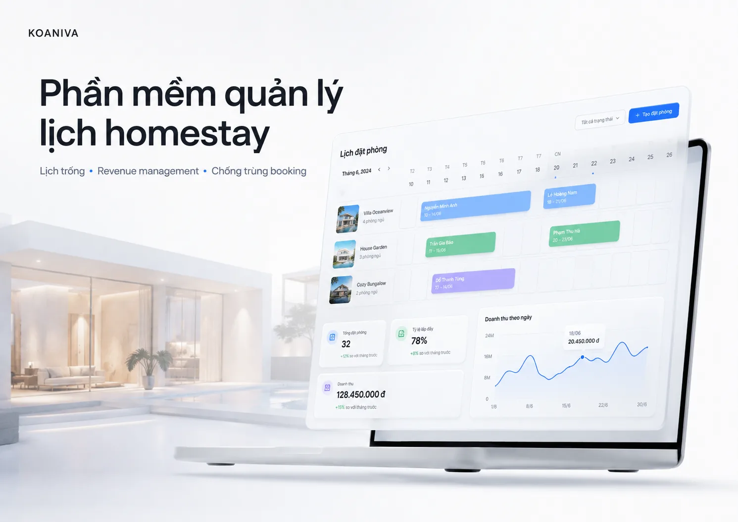 Phần mềm quản lý lịch homestay: Chống trùng booking, tối ưu doanh thu